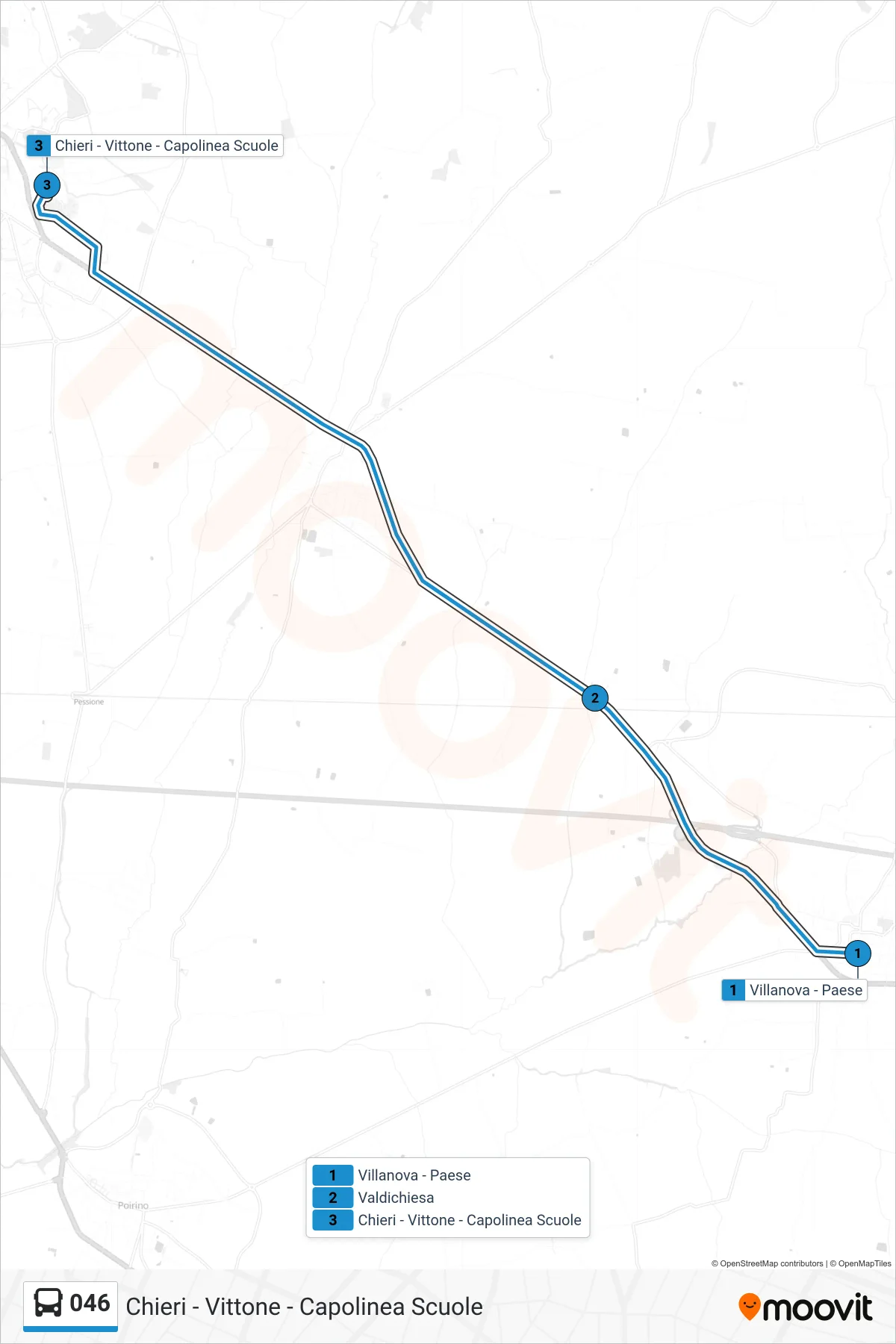 Linea 046  bus (Chieri - Vittone - Capolinea Scuole) - Percorsi e fermate sulla mappa