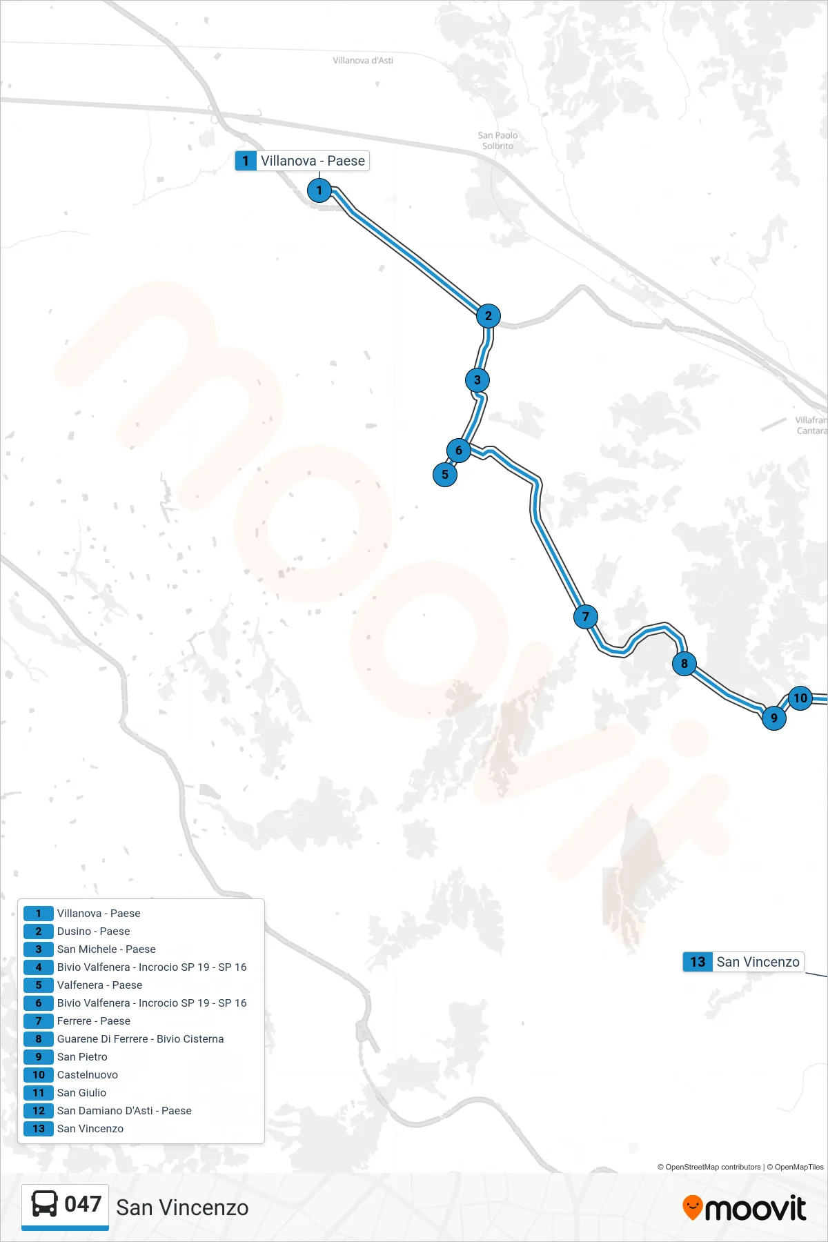 Linea 047  bus (San Vincenzo) - Percorsi e fermate sulla mappa