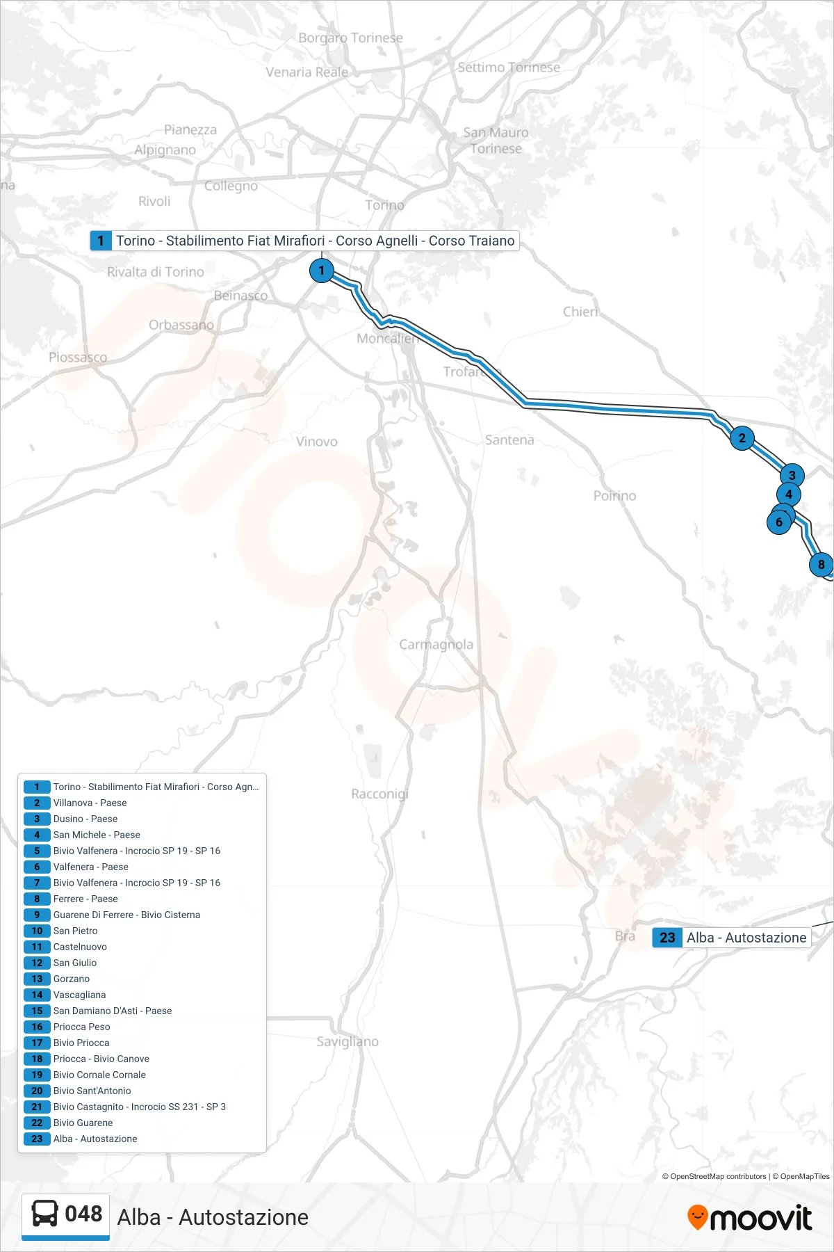 Linea 048 bus (Alba - Autostazione) - Percorsi e fermate sulla mappa