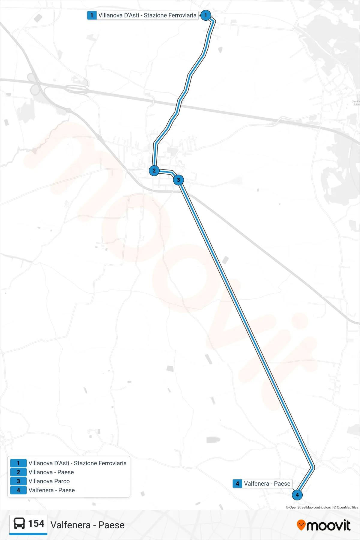 Linea 154 bus (Valfenera - Paese) - Percorsi e fermate sulla mappa
