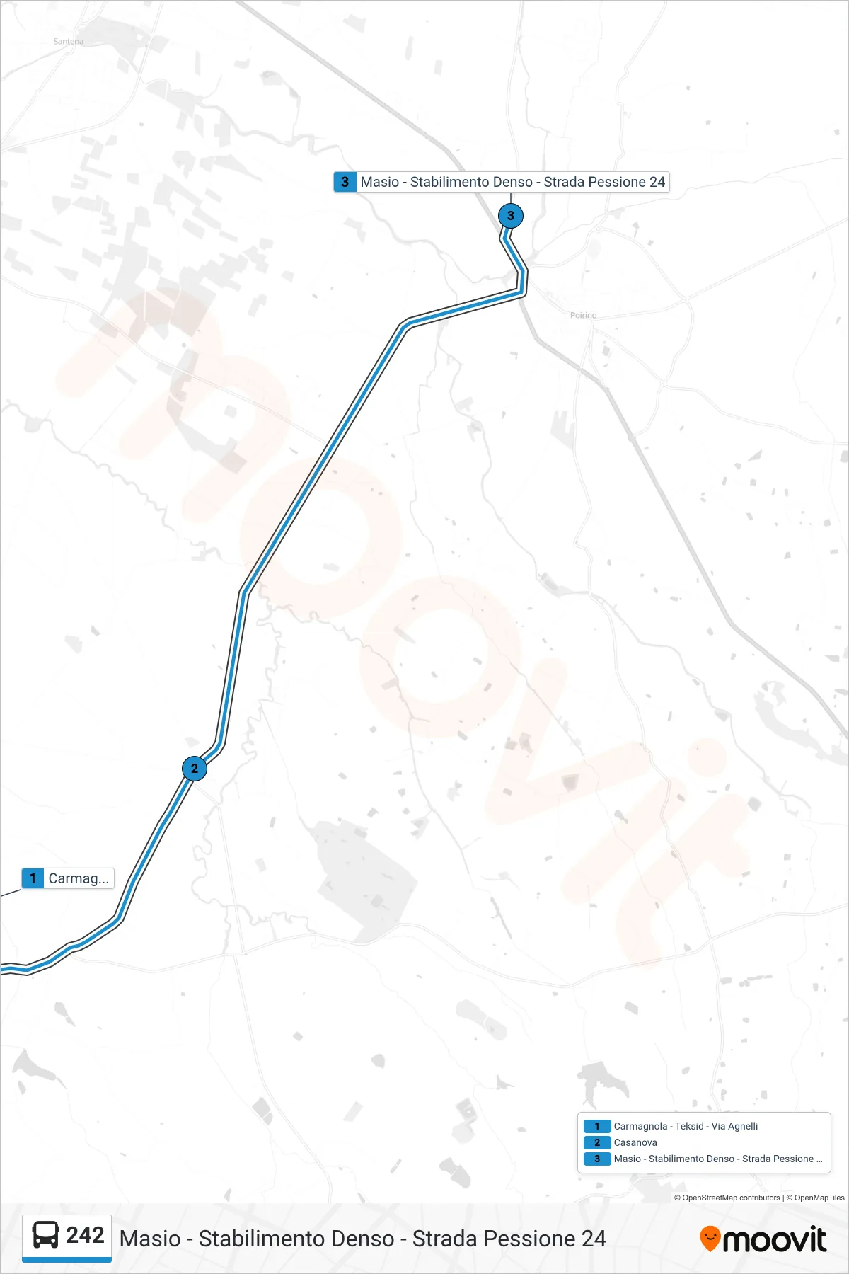 Linea 242 bus (Masio - Stabilimento Denso - Strada Pessione 24) - Percorsi e fermate sulla mappa