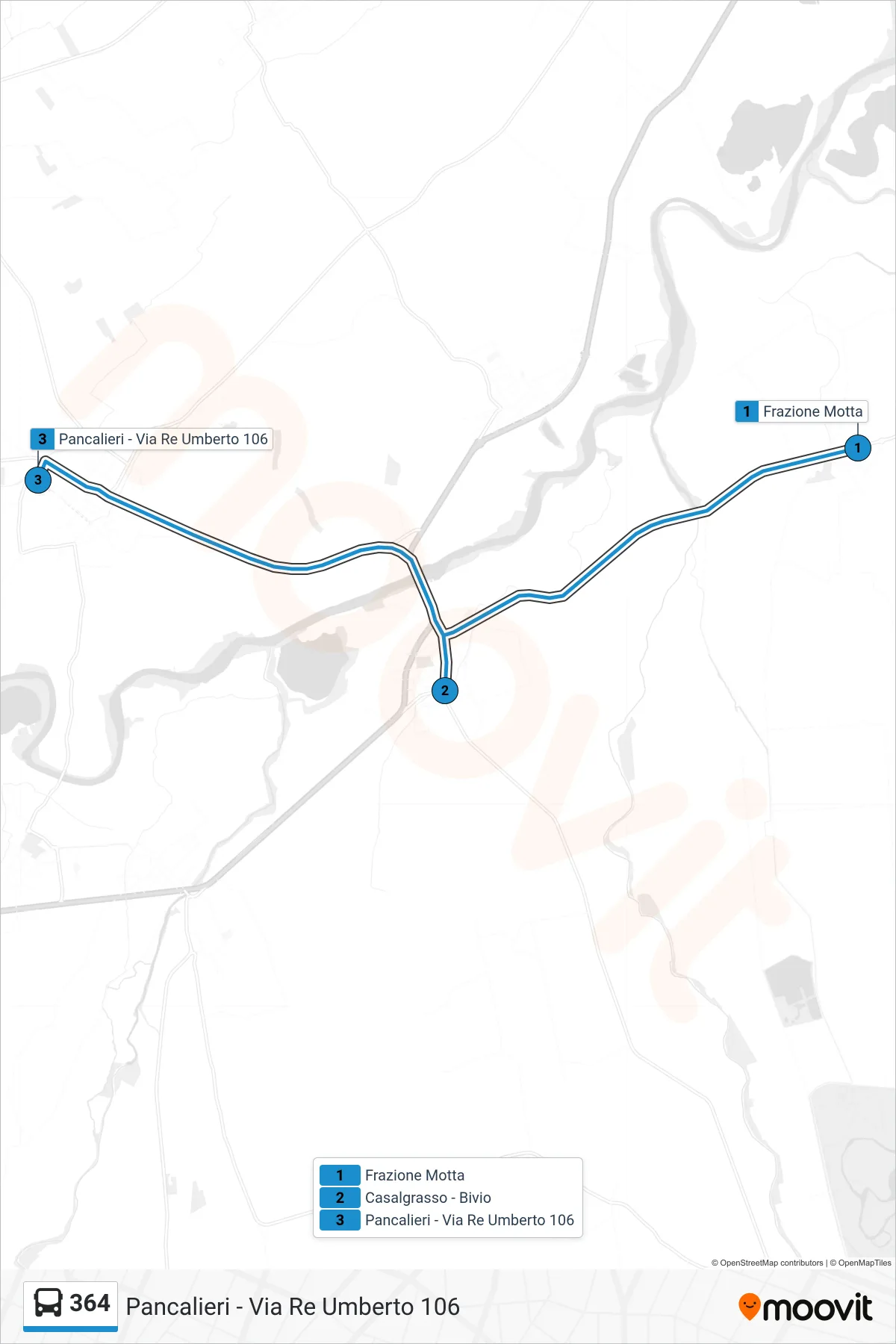 Linea 364 bus (Pancalieri - Via Re Umberto 106) - Percorsi e fermate sulla mappa
