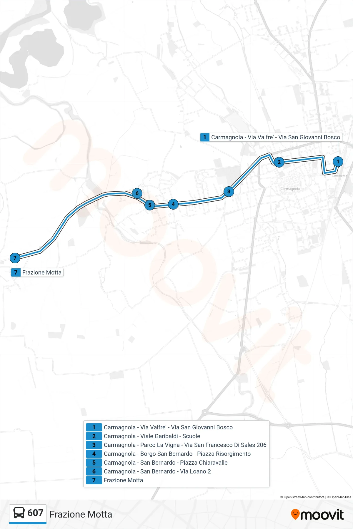 Linea 607 bus (Frazione Motta) - Percorsi e fermate sulla mappa