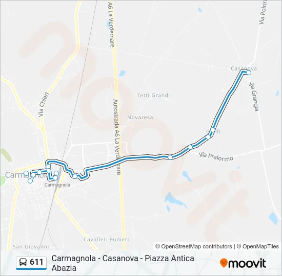 611 Bus Line Map