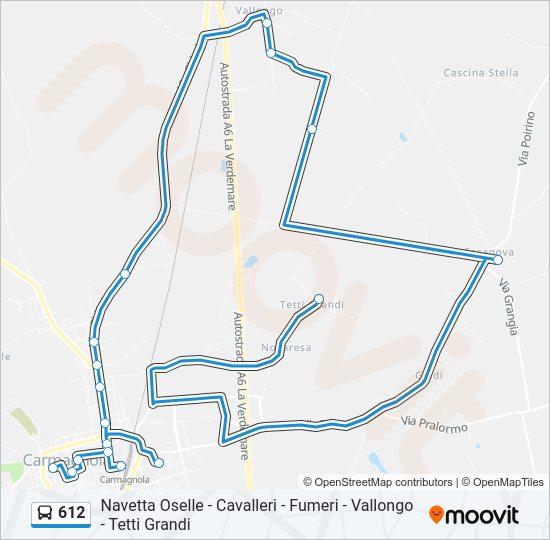 Percorso linea bus 612