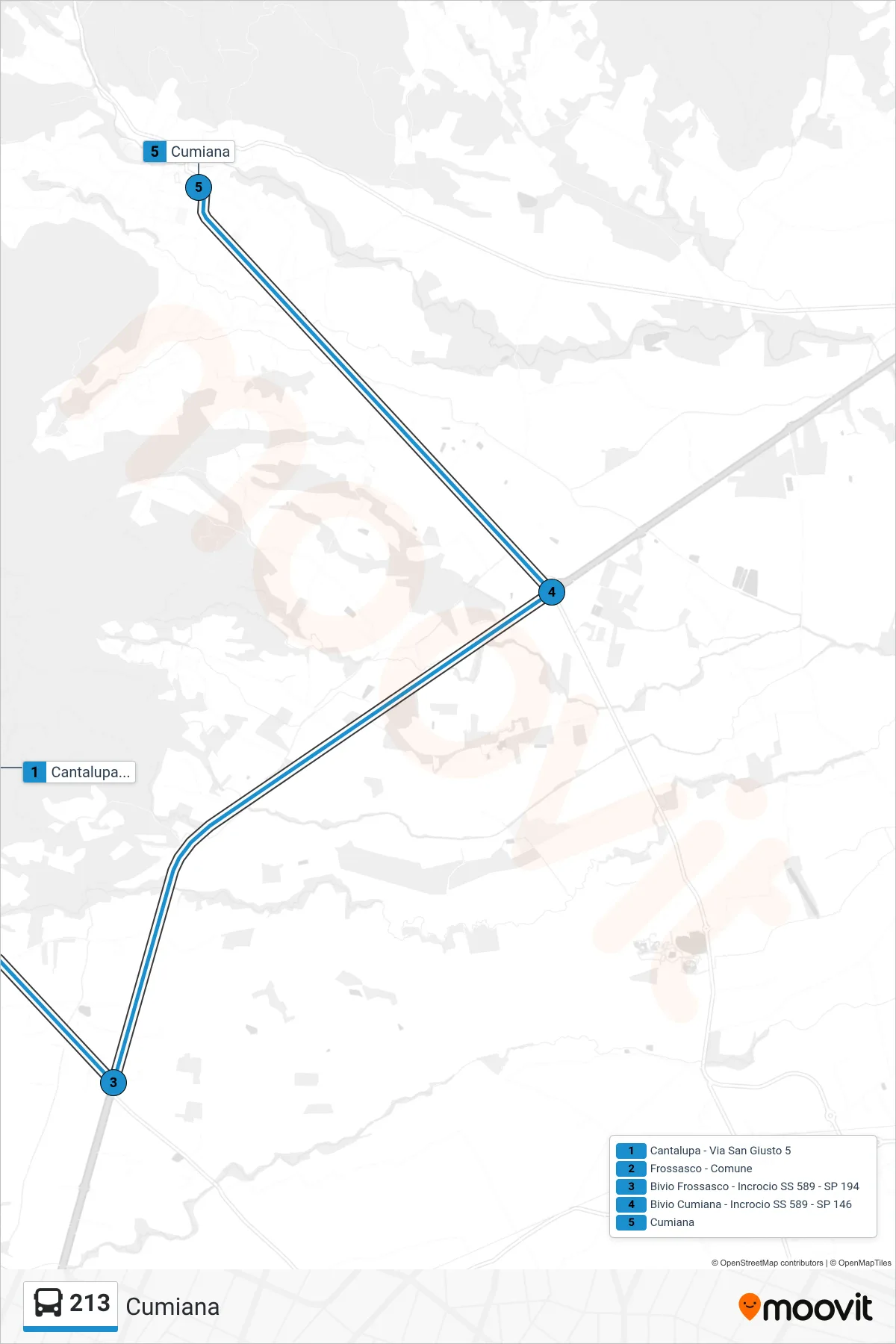 Linea 213 bus (Cumiana) - Percorsi e fermate sulla mappa