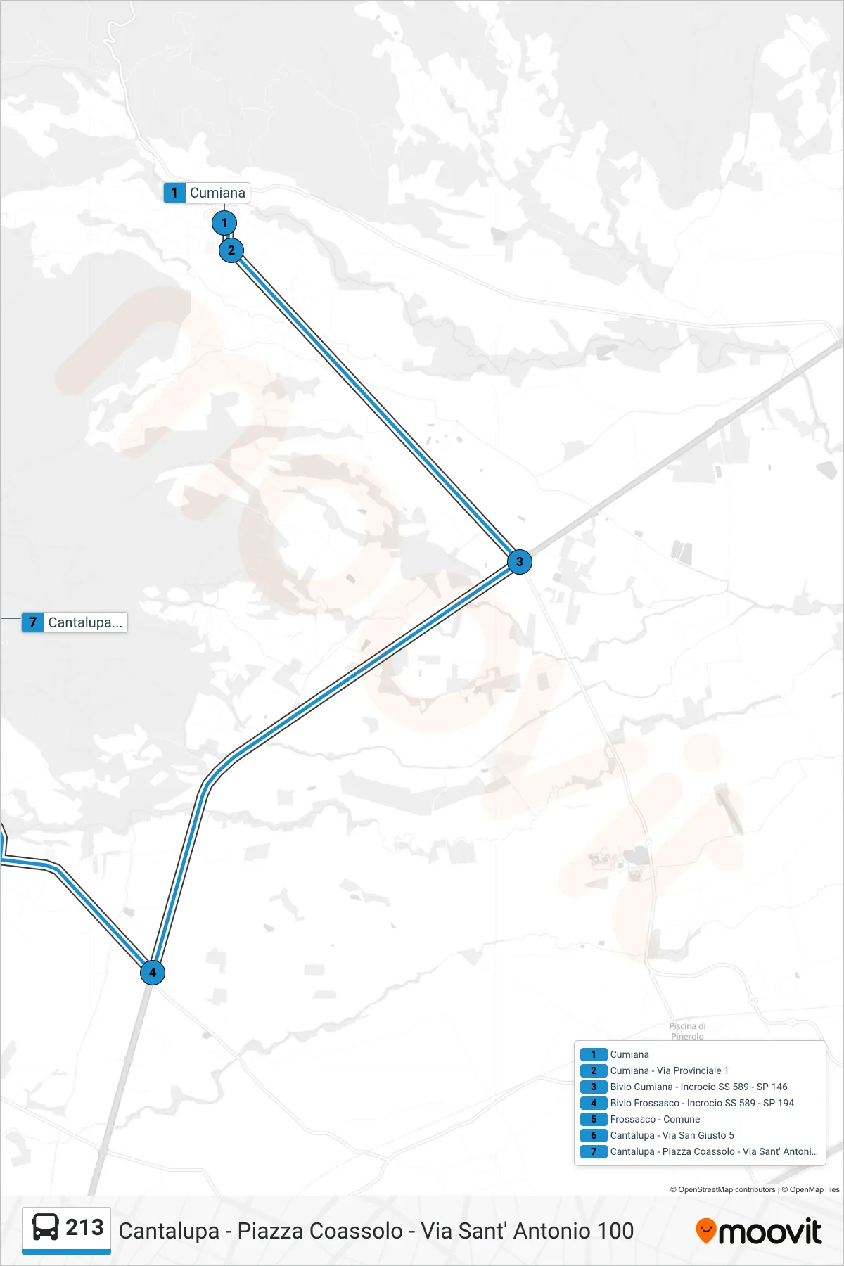 Linea 213 bus (Cantalupa - Piazza Coassolo - Via Sant' Antonio 100) - Percorsi e fermate sulla mappa