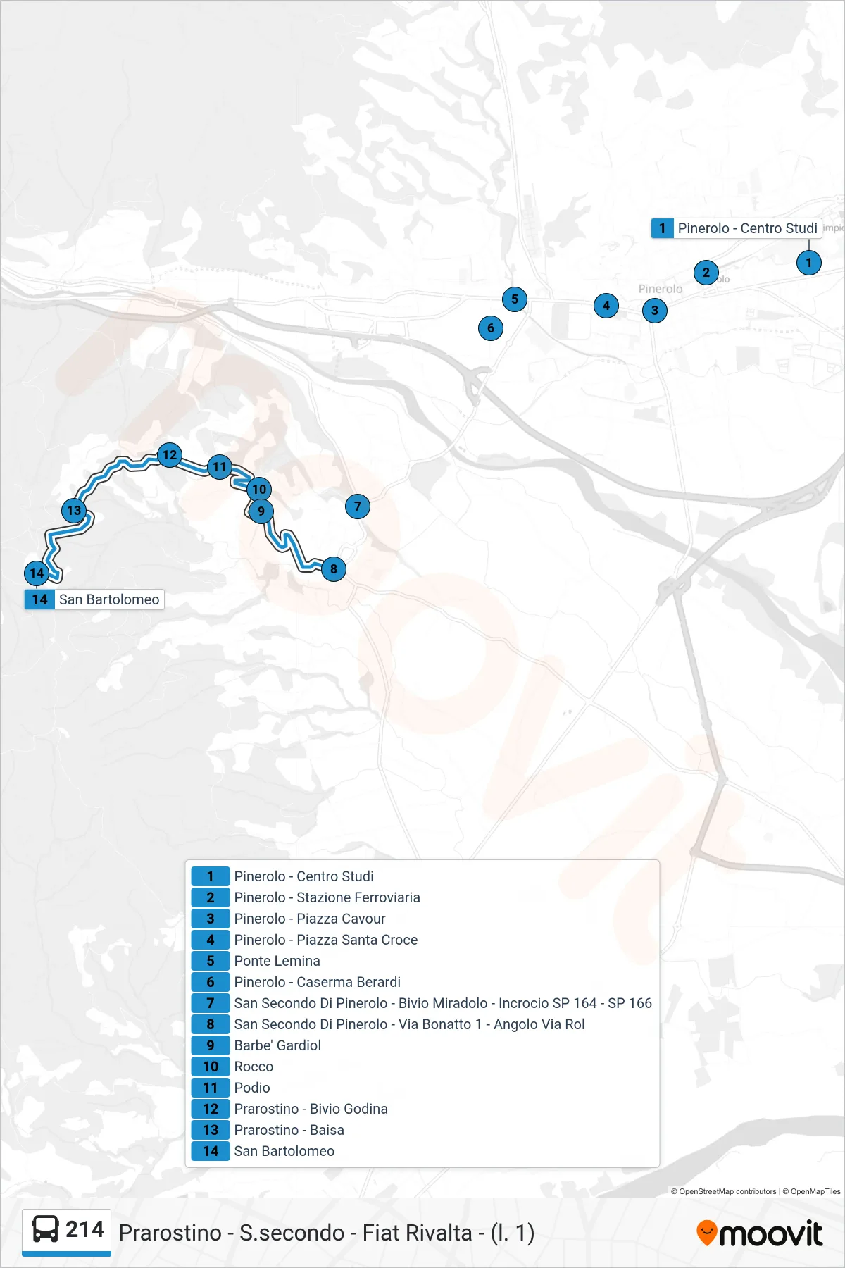 Linea 214  bus (San Bartolomeo) - Percorsi e fermate sulla mappa