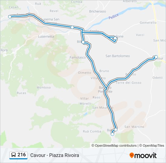 Percorso linea bus 216