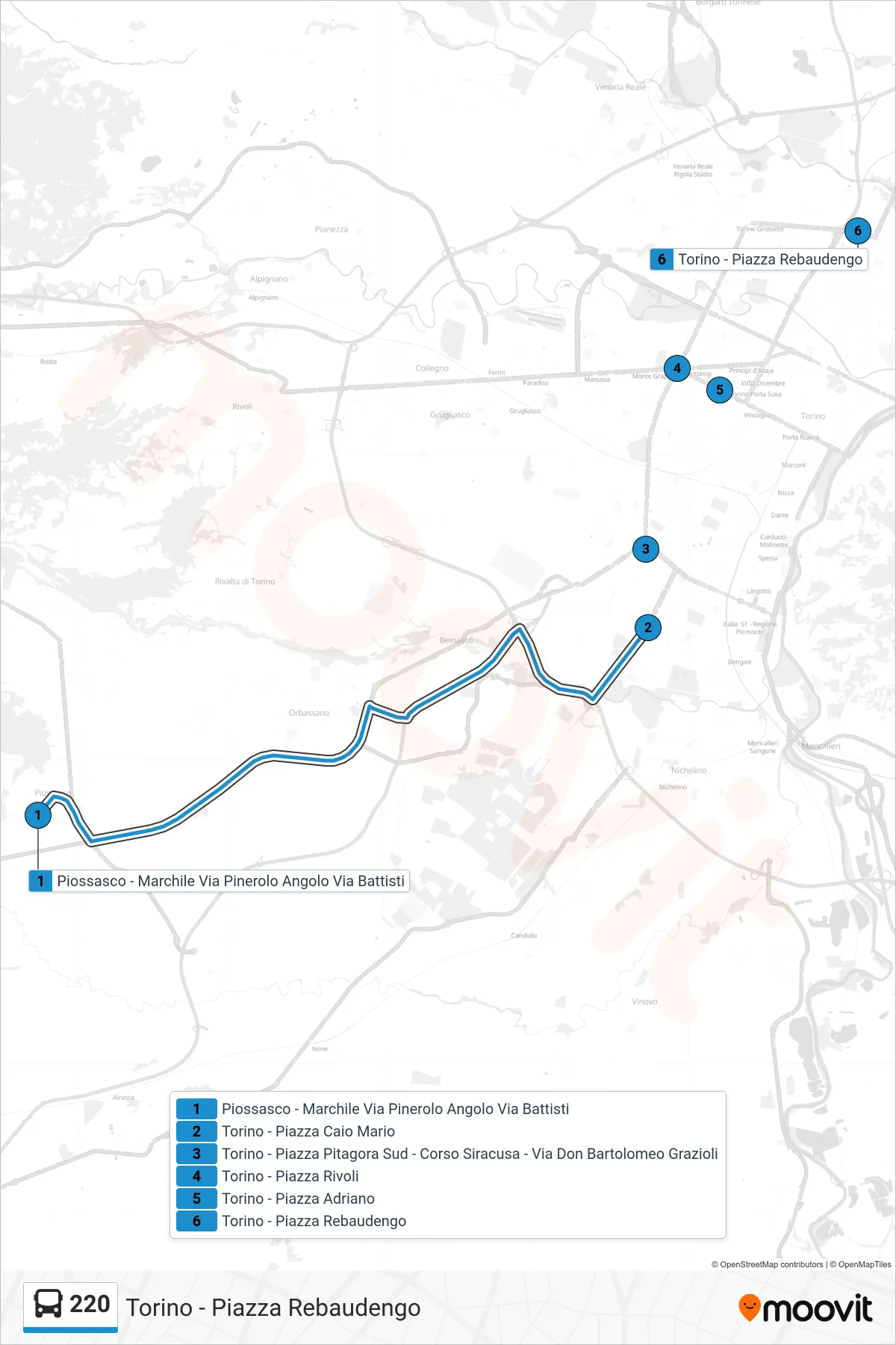 Linea 220 bus (Torino - Piazza Rebaudengo) - Percorsi e fermate sulla mappa