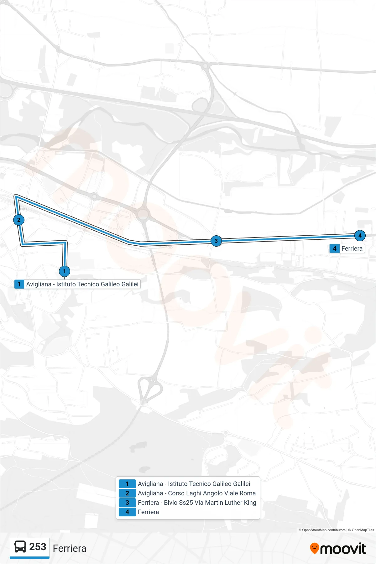 Linea 253 bus (Ferriera) - Percorsi e fermate sulla mappa