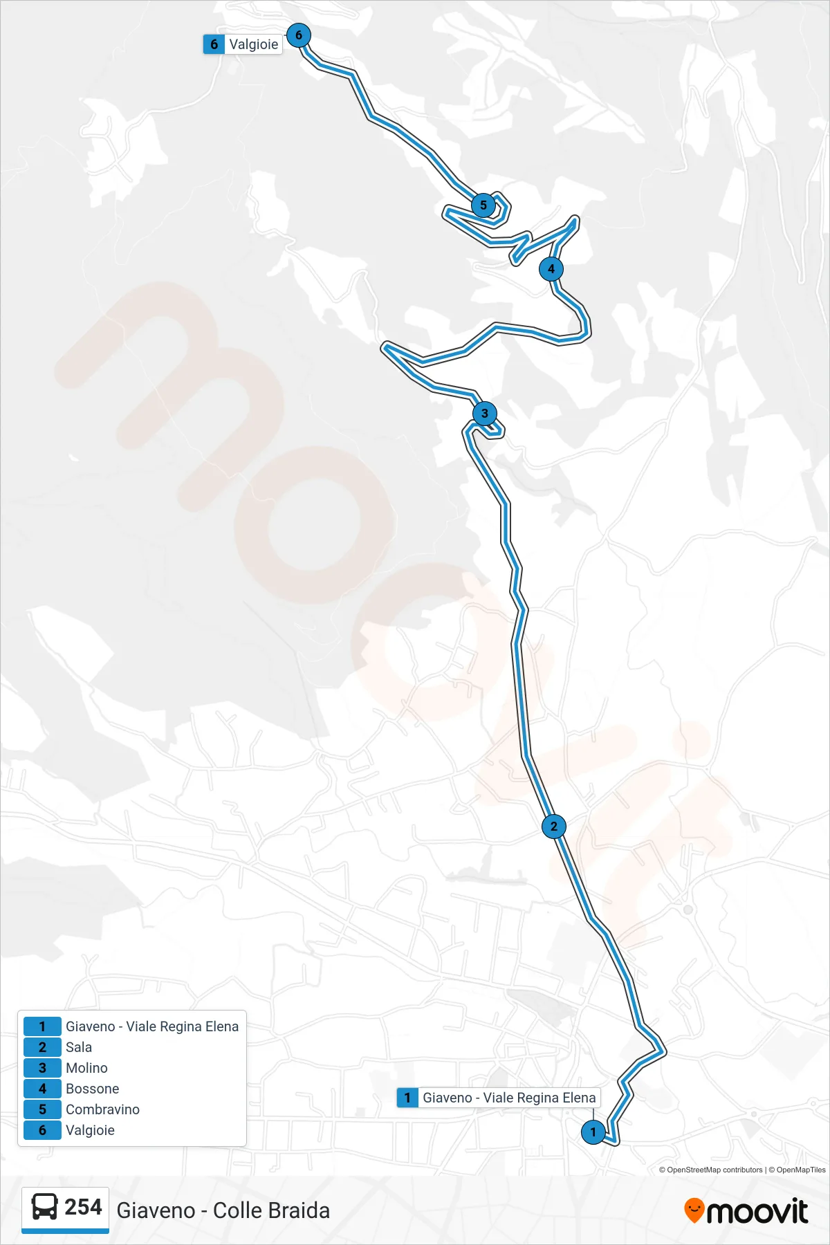 Linea 254  bus (Colle Braida) - Percorsi e fermate sulla mappa