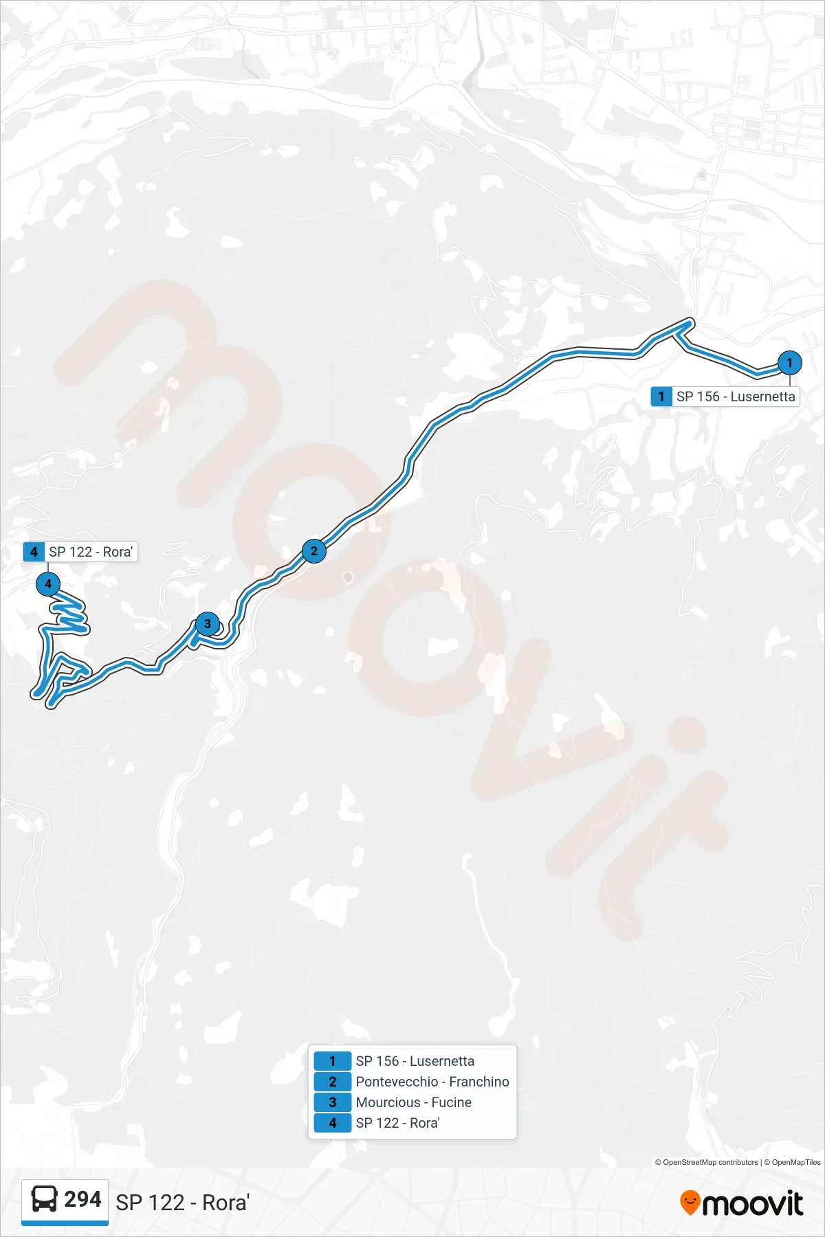 Linea 294 bus (SP 122 - Rora') - Percorsi e fermate sulla mappa