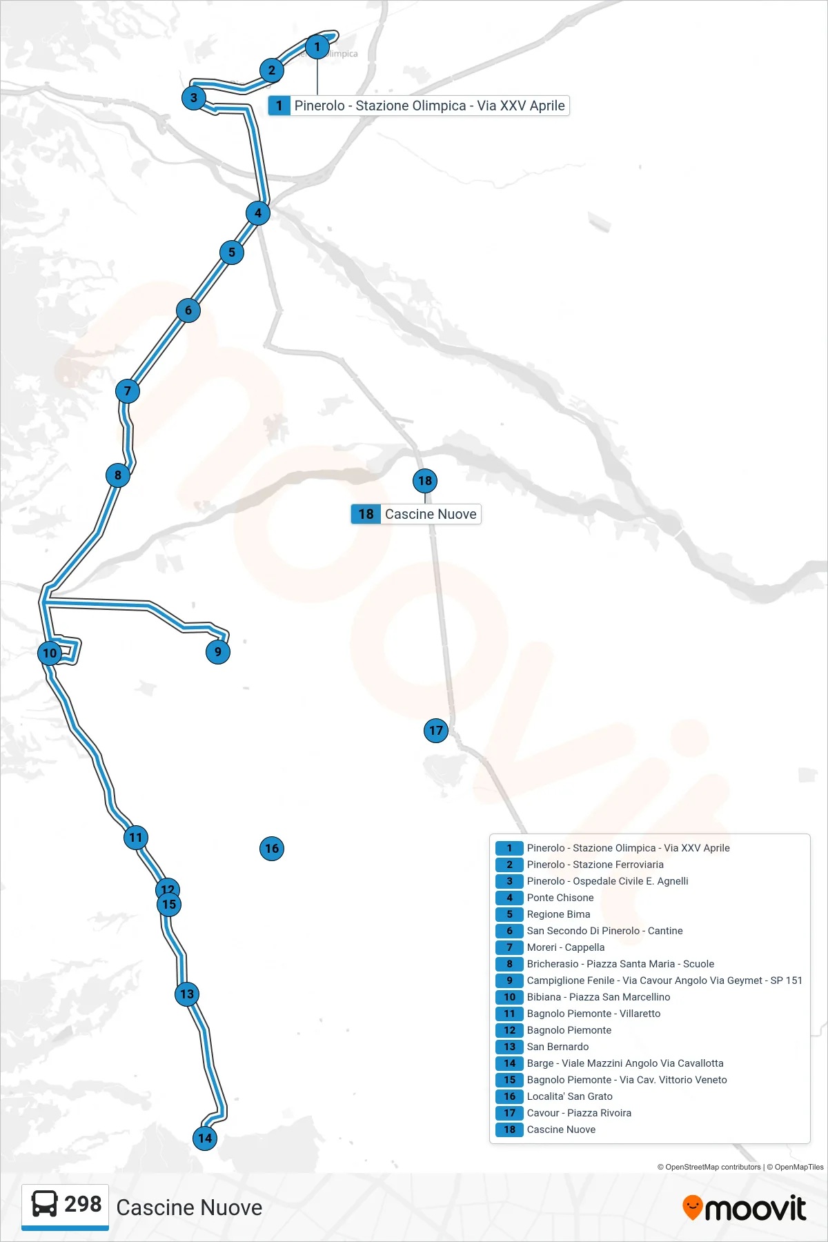 Linea 298 bus (Cascine Nuove) - Percorsi e fermate sulla mappa