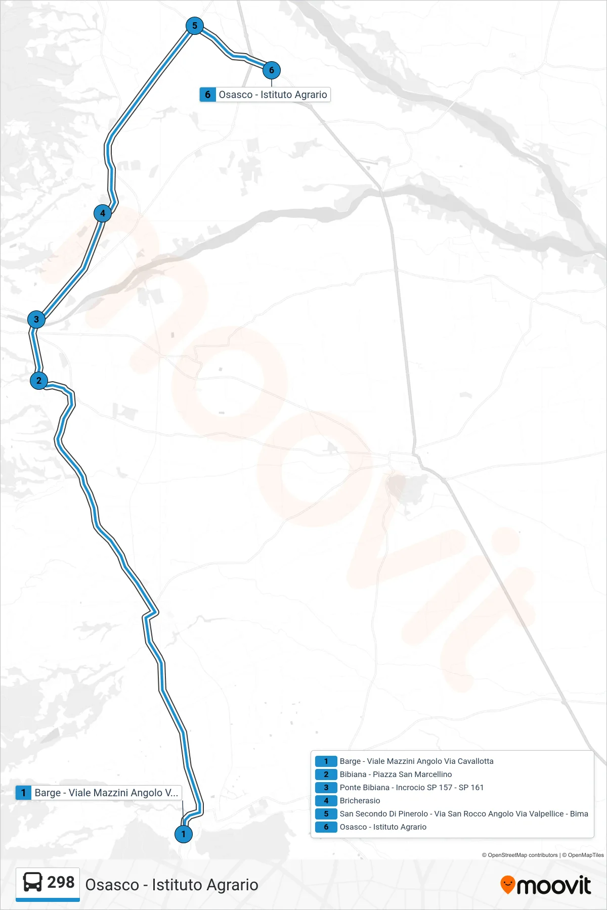 Linea 298 bus (Osasco - Istituto Agrario) - Percorsi e fermate sulla mappa
