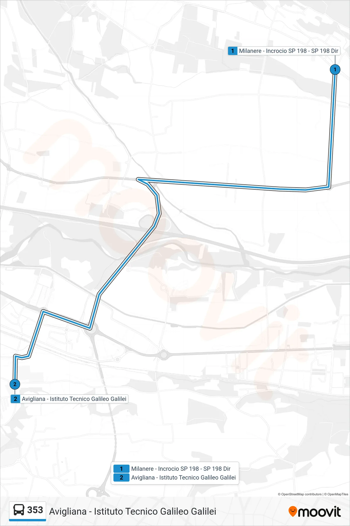 Linea 353  bus (Avigliana - Istituto Tecnico Galileo Galilei) - Percorsi e fermate sulla mappa