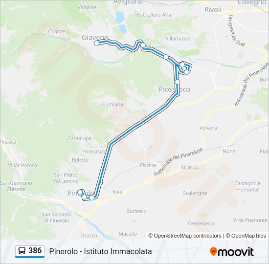 Percorso linea bus 386