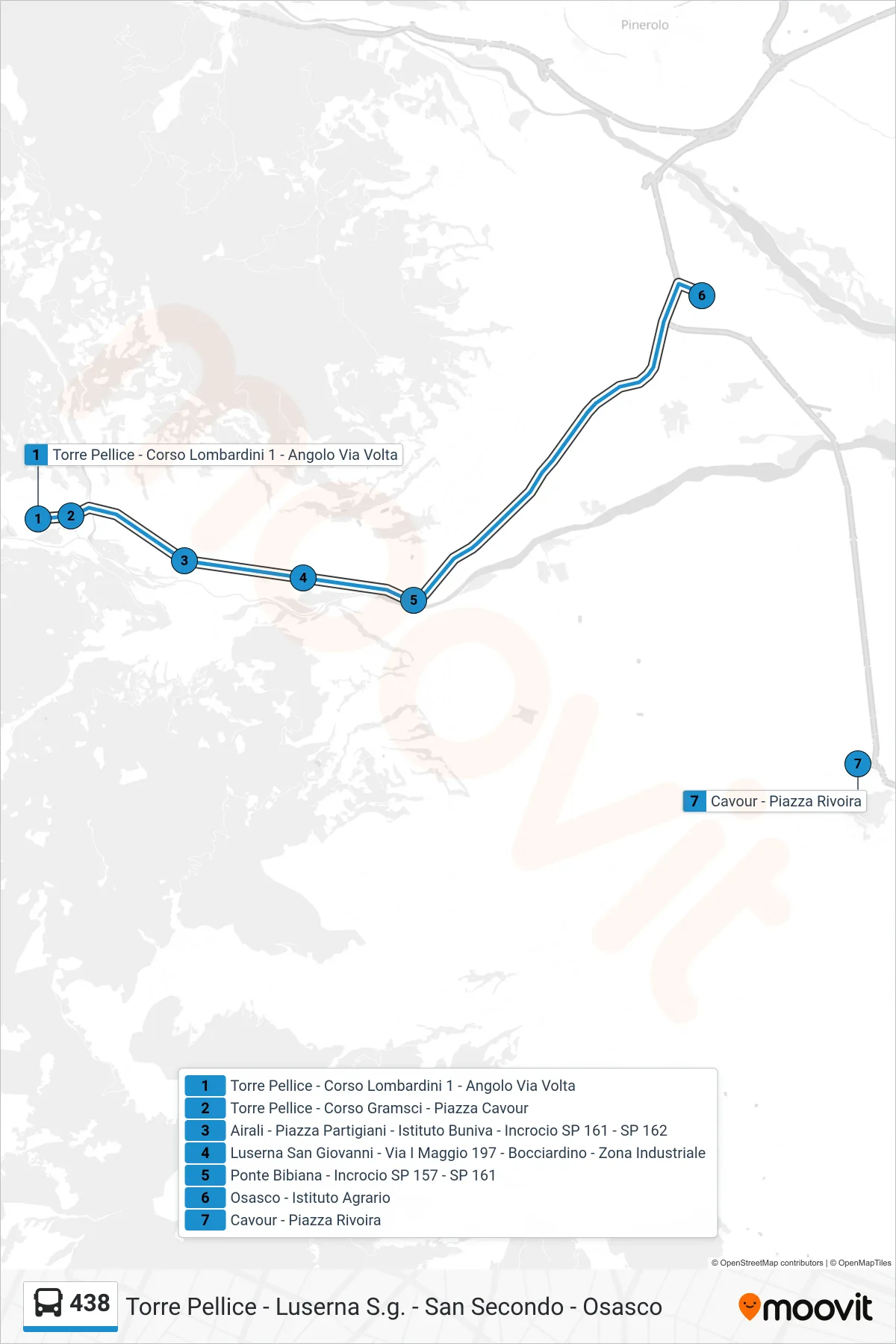 Linea 438  bus (Cavour - Piazza Rivoira) - Percorsi e fermate sulla mappa
