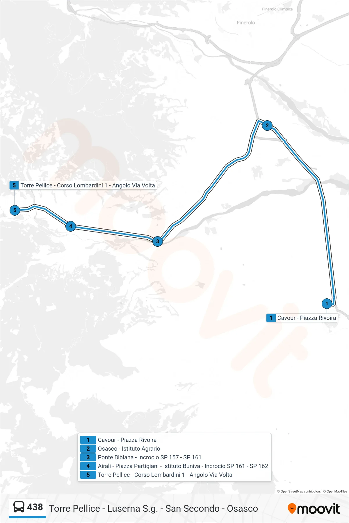 Linea 438 bus (Torre Pellice - Corso Lombardini 1 - Angolo Via Volta) - Percorsi e fermate sulla mappa