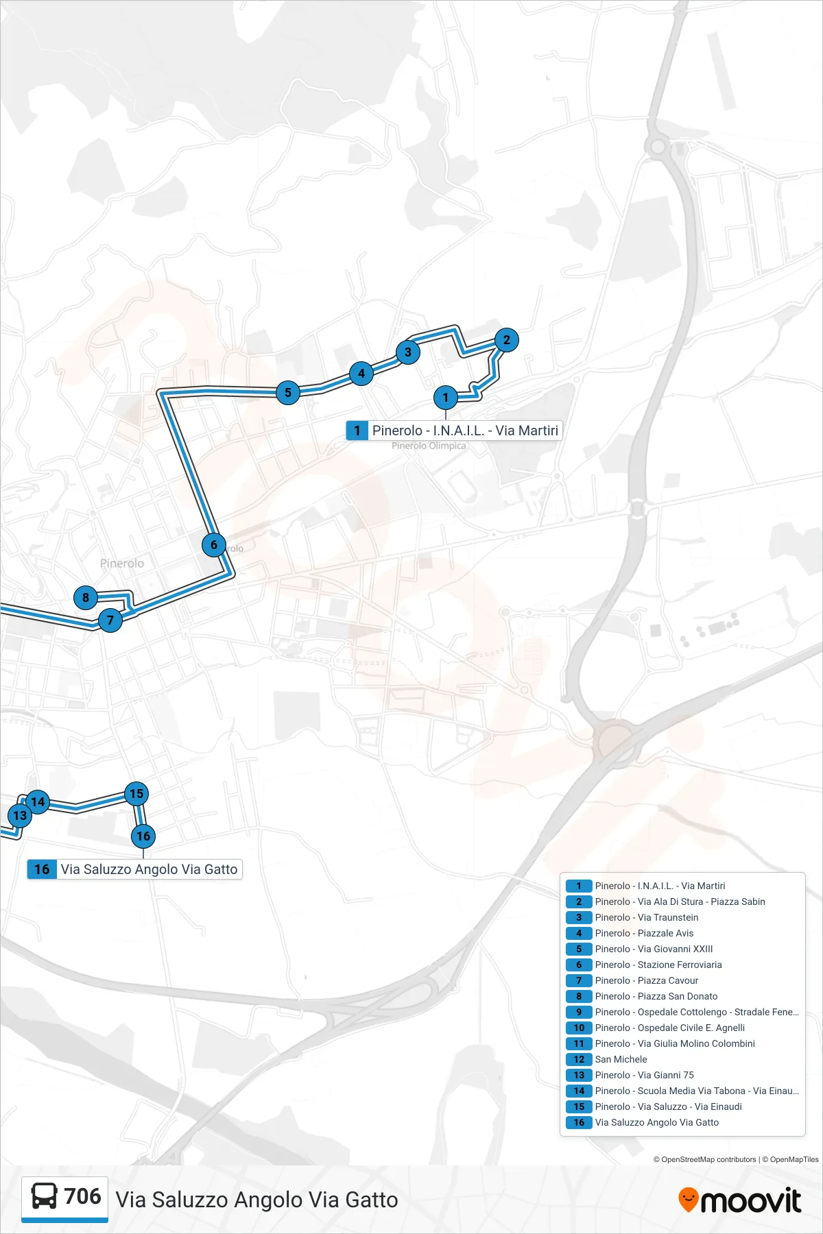 Linea 706  bus (Via Saluzzo Angolo Via Gatto) - Percorsi e fermate sulla mappa