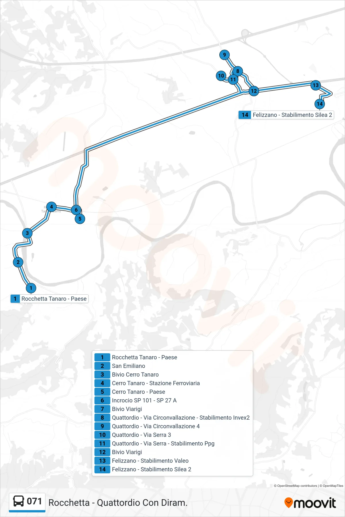 Linea 071 bus (Felizzano - Stabilimento Silea 2) - Percorsi e fermate sulla mappa