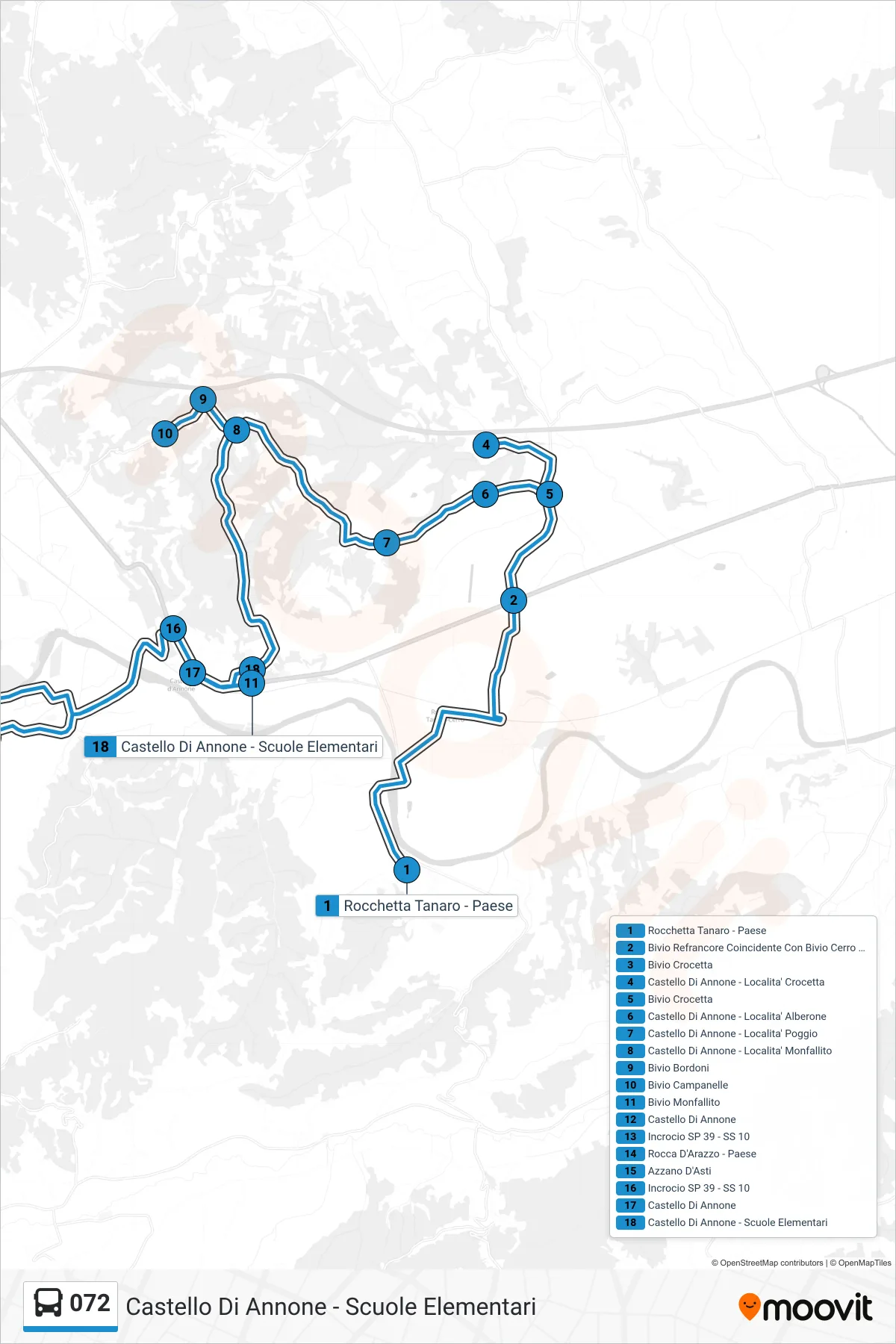 Linea 072  bus (Castello Di Annone - Scuole Elementari) - Percorsi e fermate sulla mappa