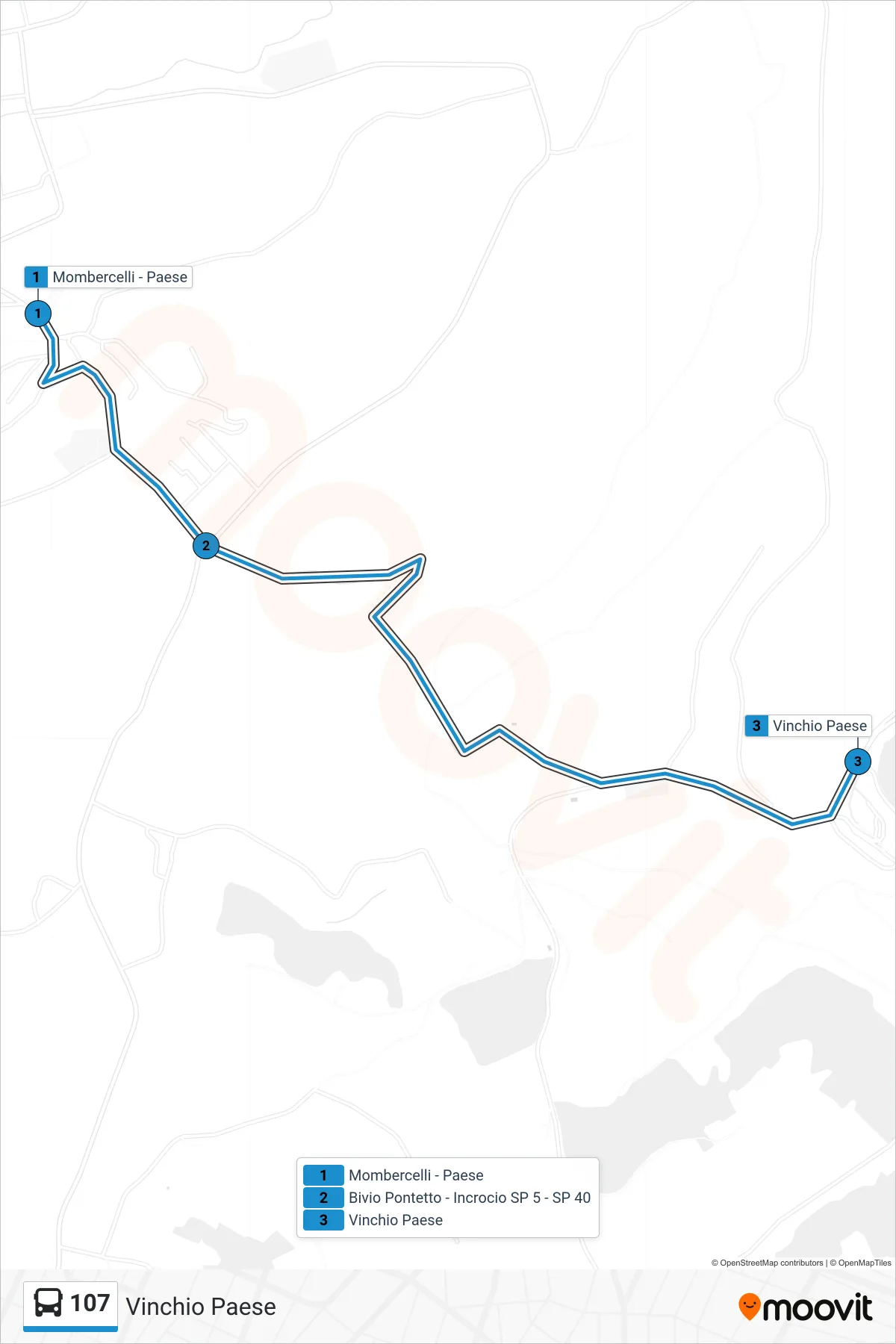 Linea 107  bus (Vinchio Paese) - Percorsi e fermate sulla mappa