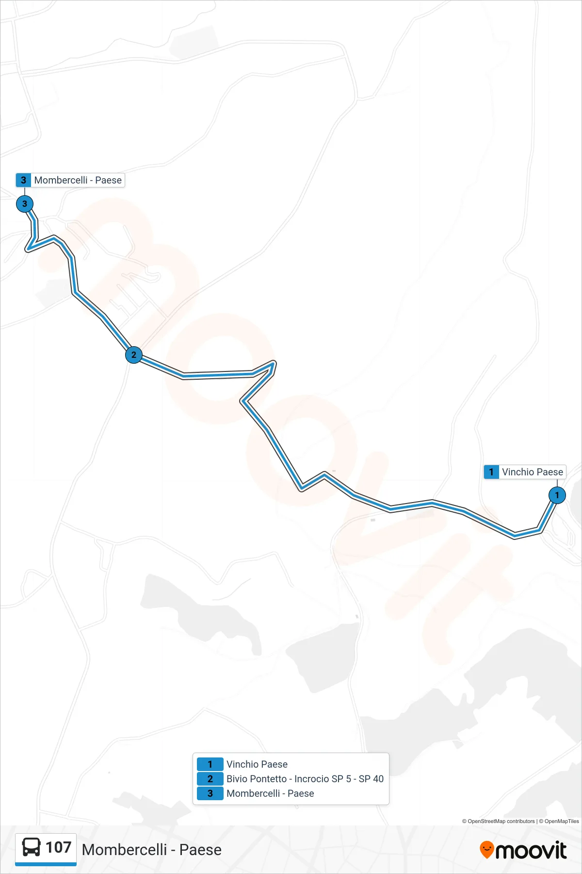 Linea 107 bus (Mombercelli - Paese) - Percorsi e fermate sulla mappa