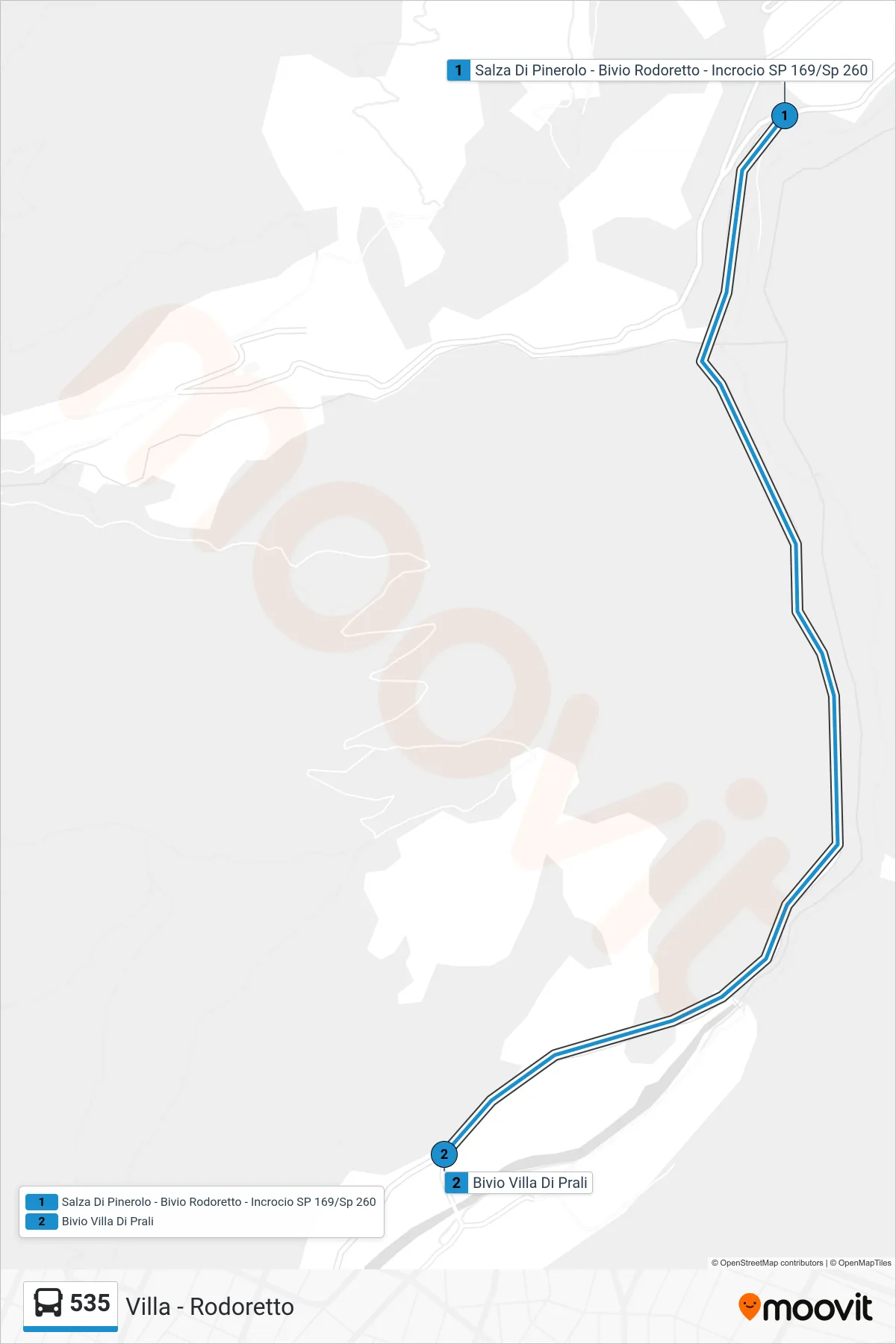 Linea 535 bus (Bivio Villa Di Prali) - Percorsi e fermate sulla mappa