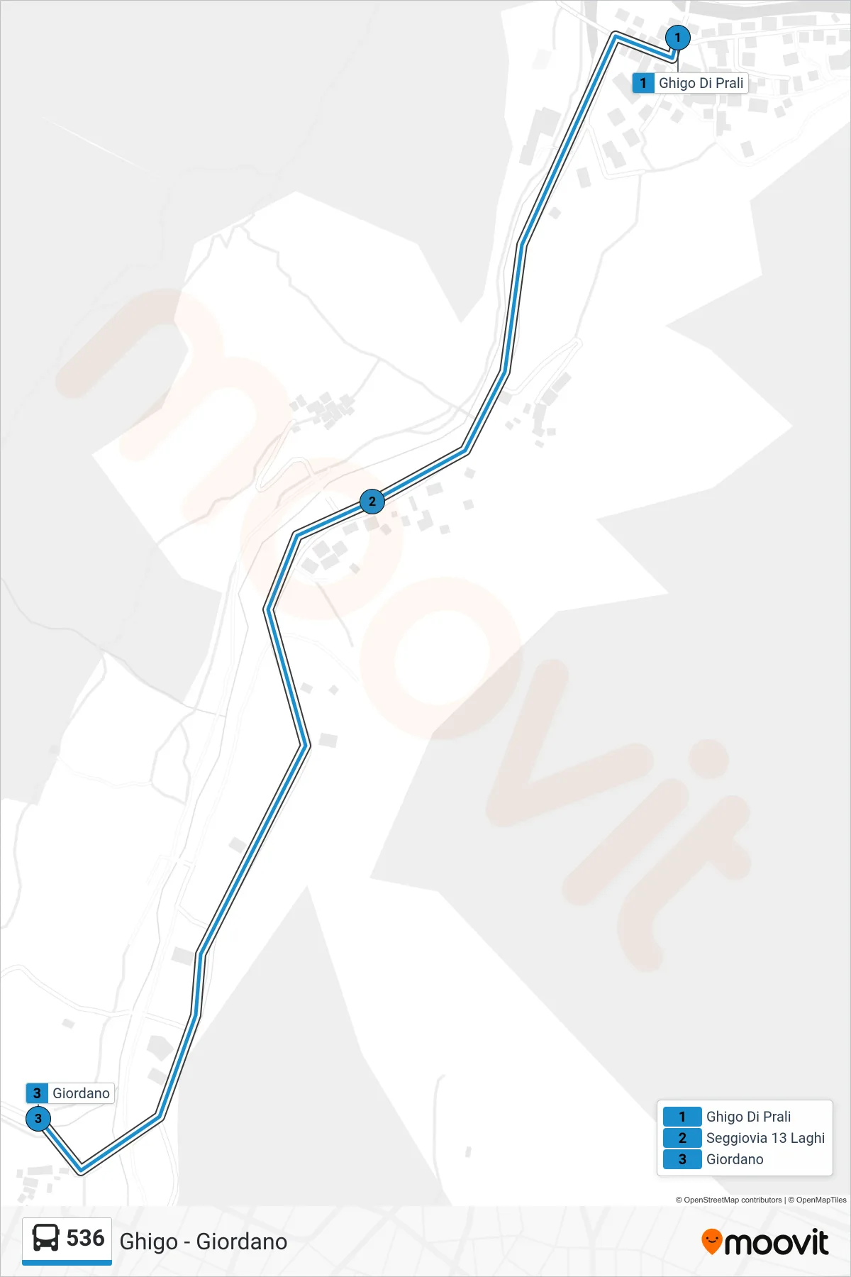 Linea 536 bus (Giordano) - Percorsi e fermate sulla mappa