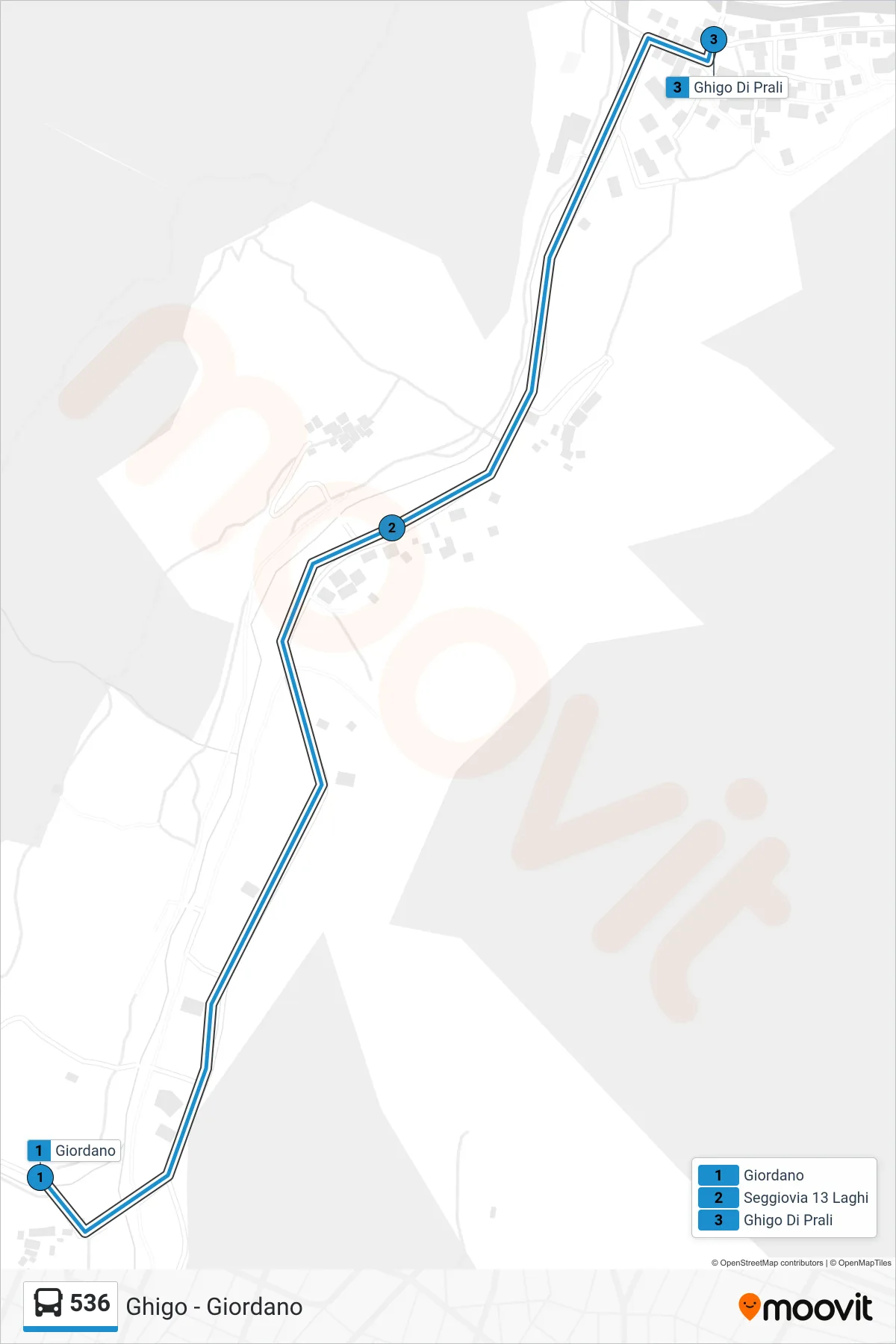 Linea 536  bus (Ghigo Di Prali) - Percorsi e fermate sulla mappa