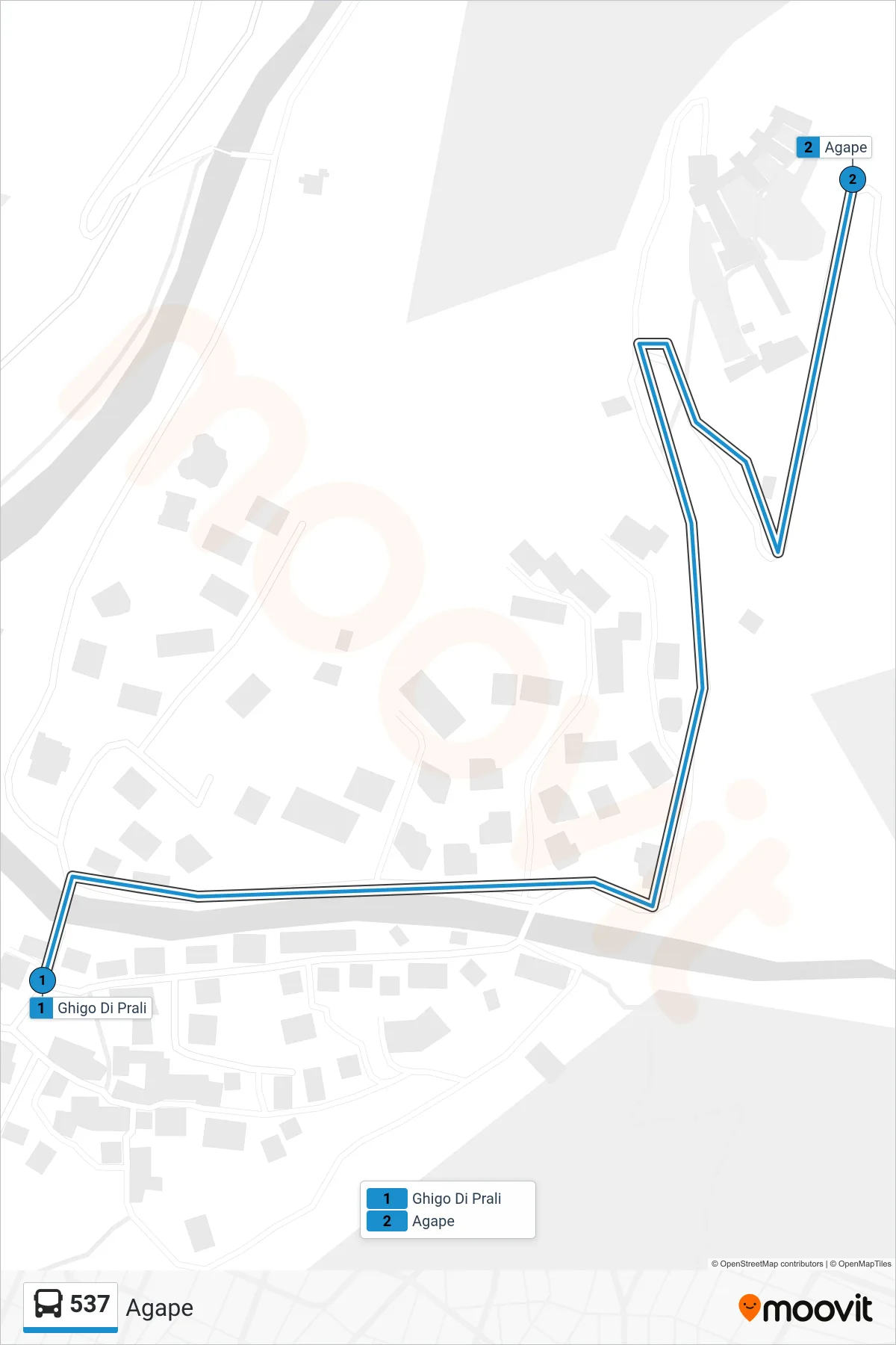 Linea 537 bus (Agape) - Percorsi e fermate sulla mappa