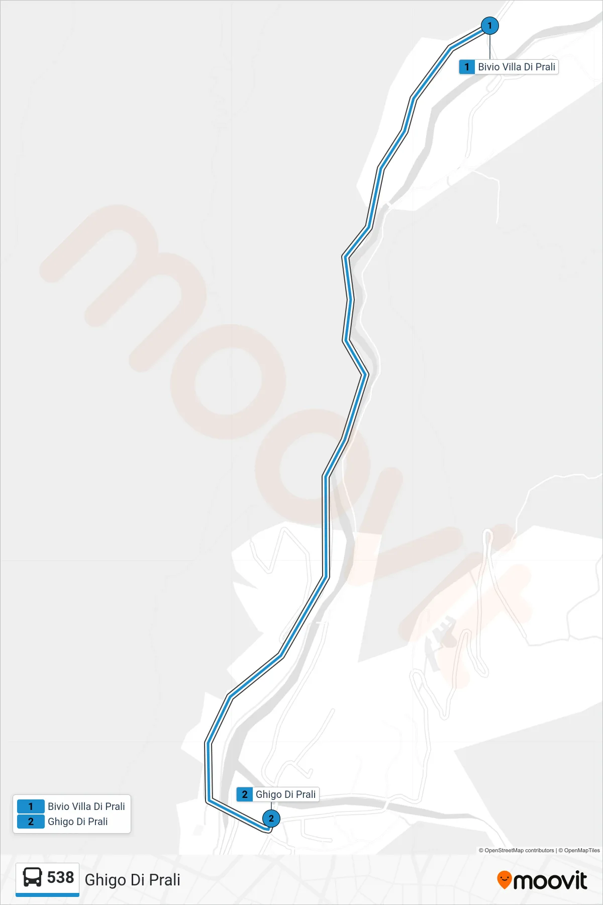 Linea 538 bus (Ghigo Di Prali) - Percorsi e fermate sulla mappa