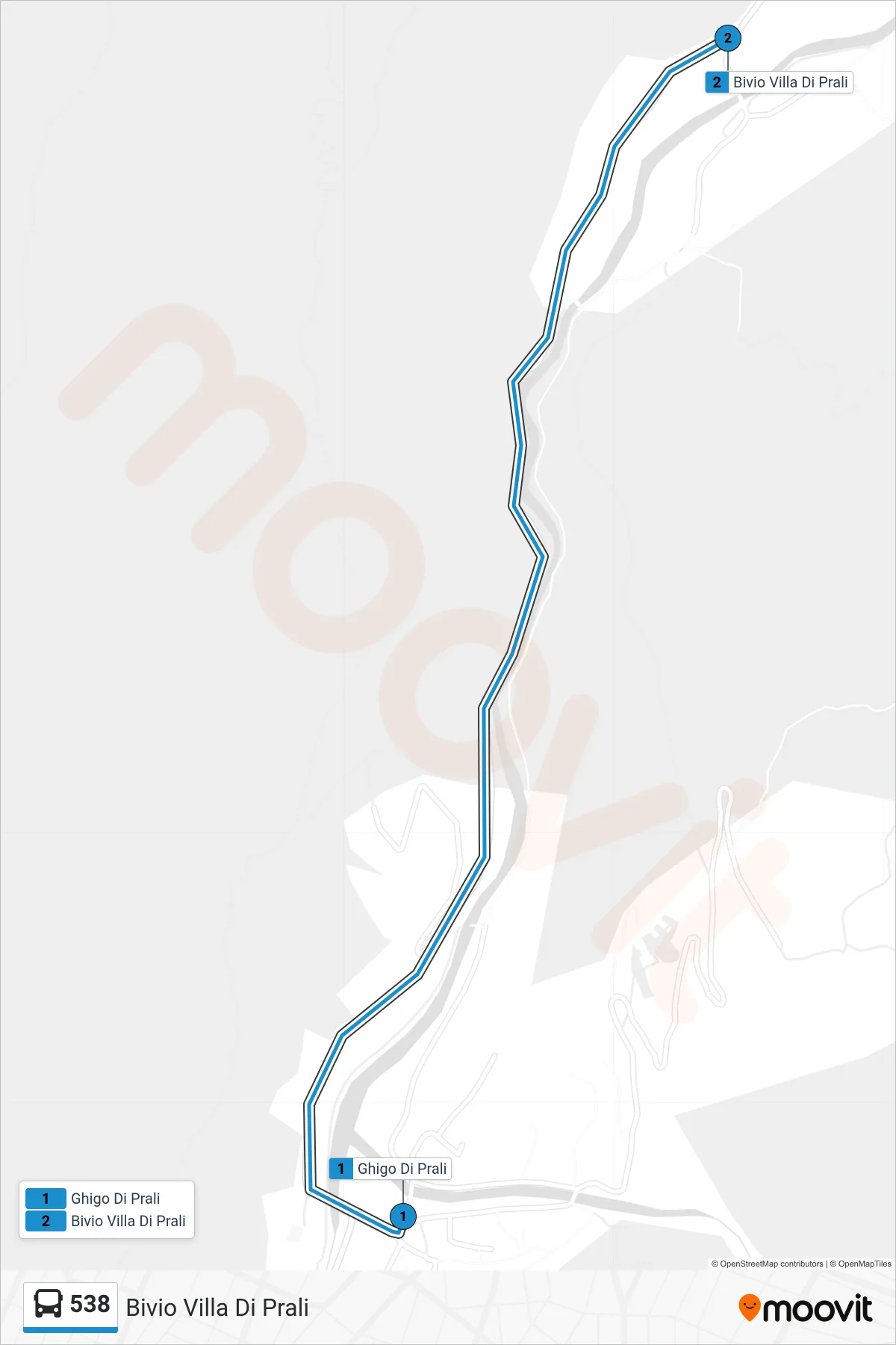 Linea 538 bus (Bivio Villa Di Prali) - Percorsi e fermate sulla mappa