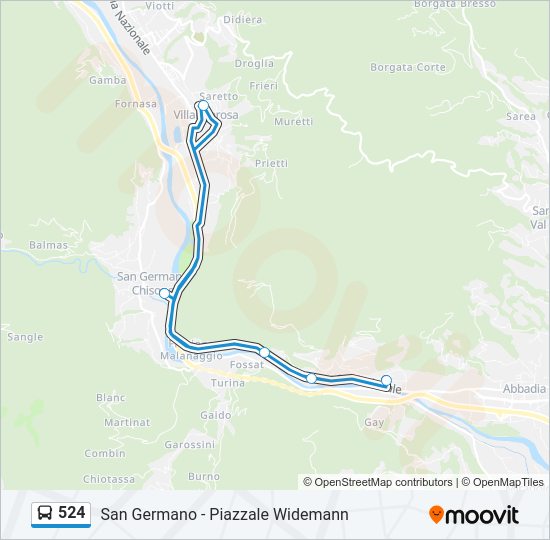 Percorso linea bus 524