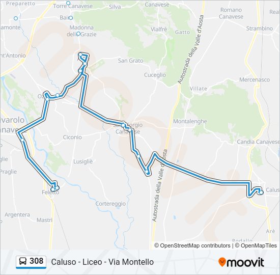 Percorso linea bus 308