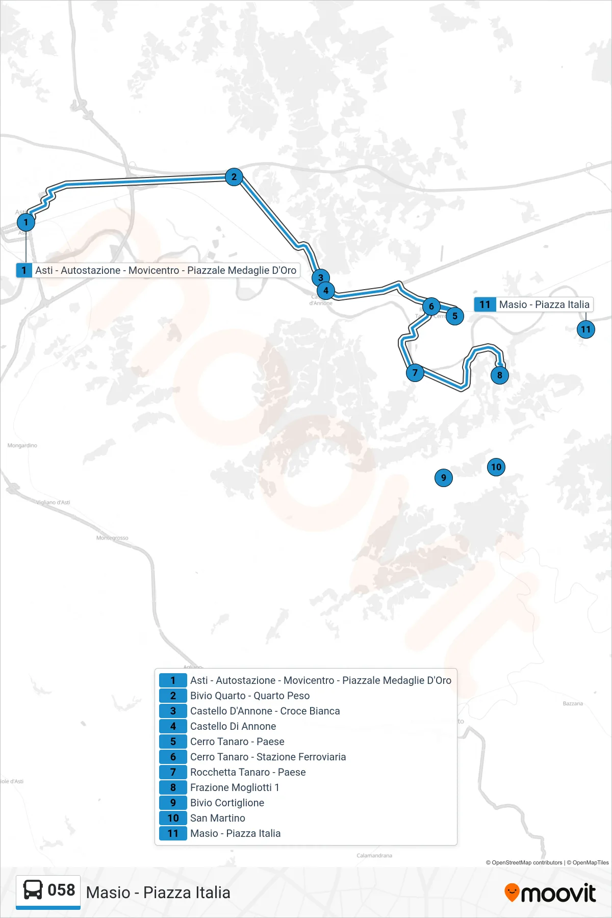 Linea 058 bus (Masio - Piazza Italia) - Percorsi e fermate sulla mappa