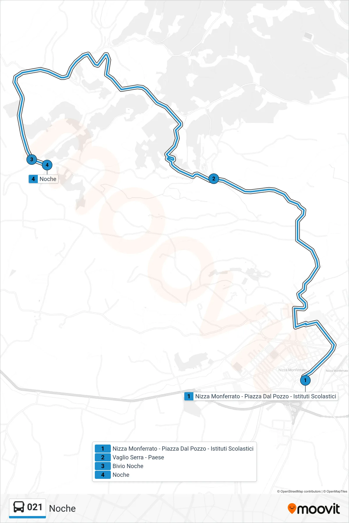Linea 021 bus (Noche) - Percorsi e fermate sulla mappa