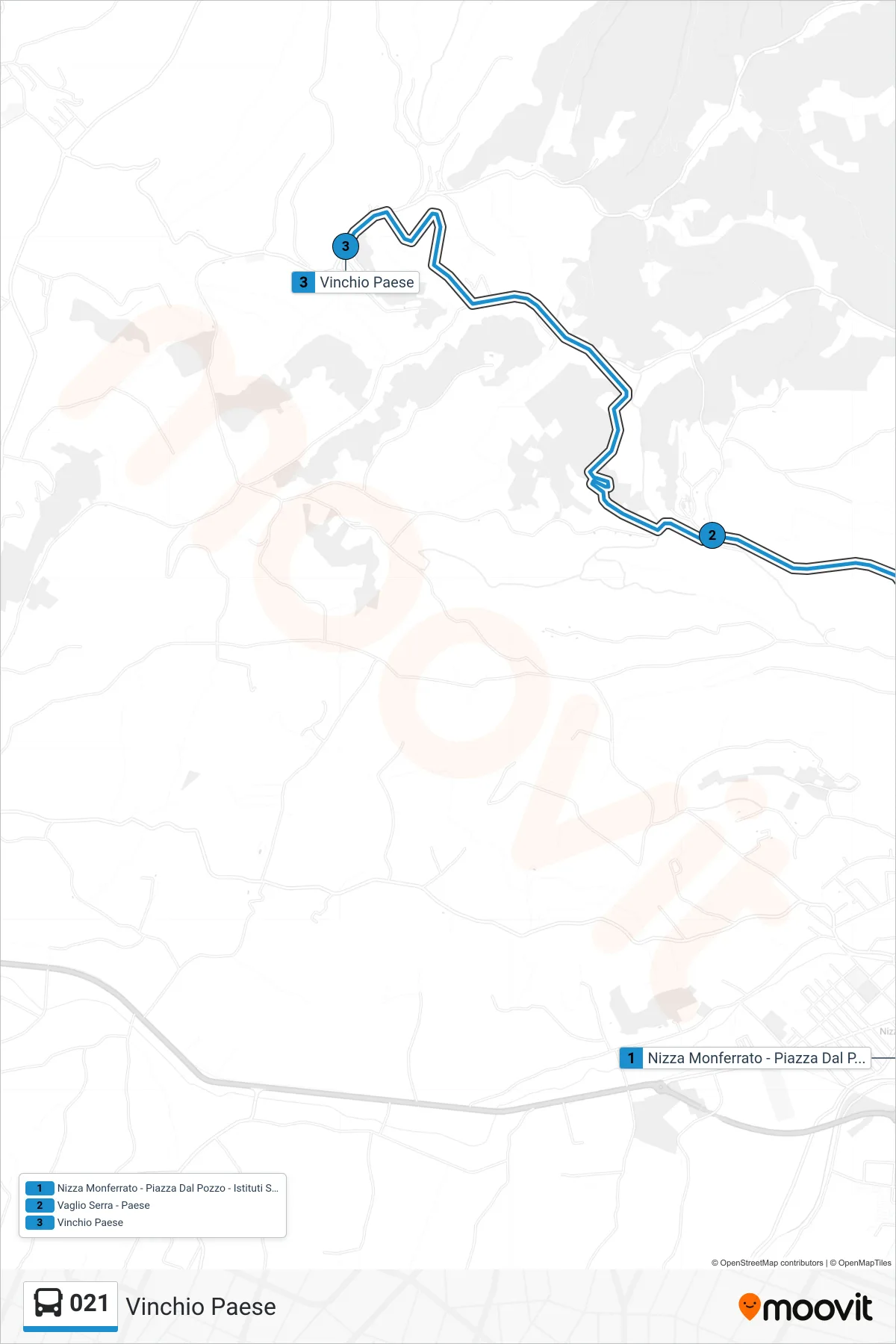 Linea 021  bus (Vinchio Paese) - Percorsi e fermate sulla mappa