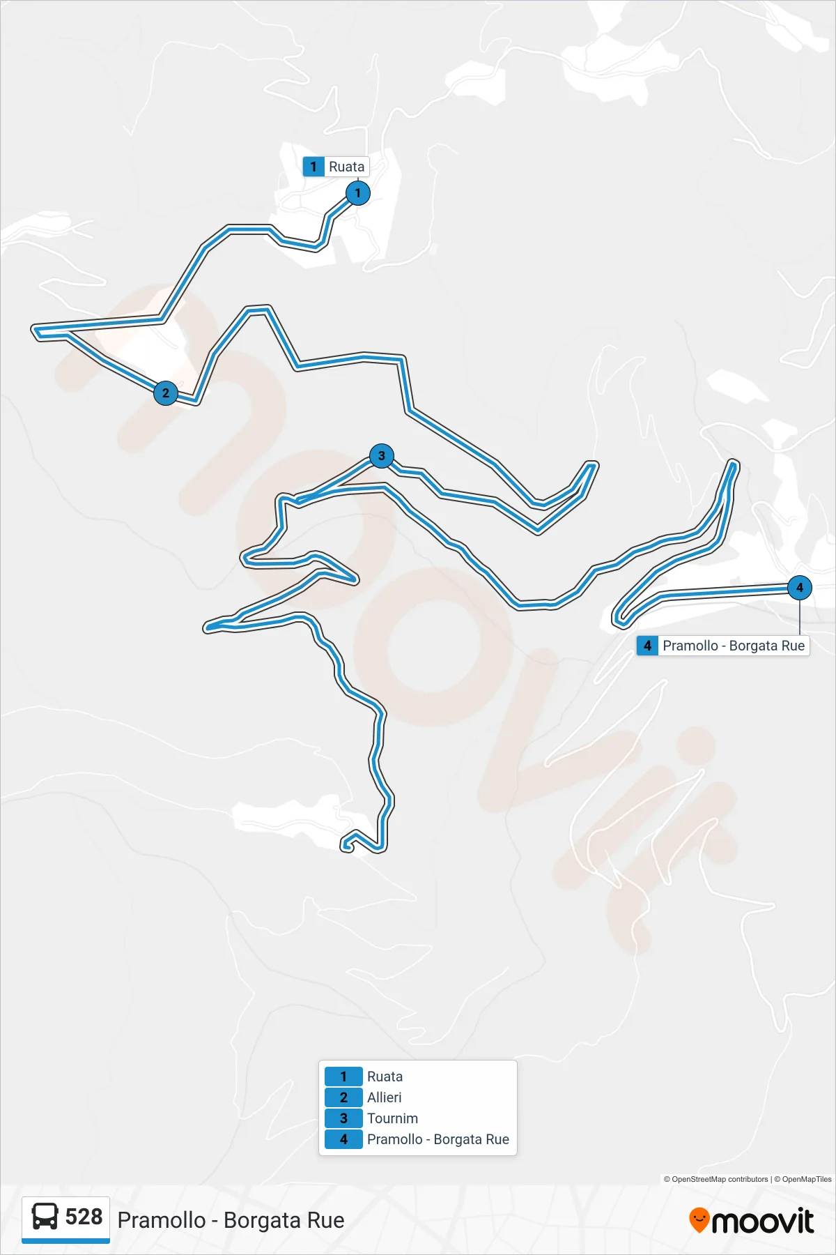 Linea 528  bus (Pramollo - Borgata Rue) - Percorsi e fermate sulla mappa