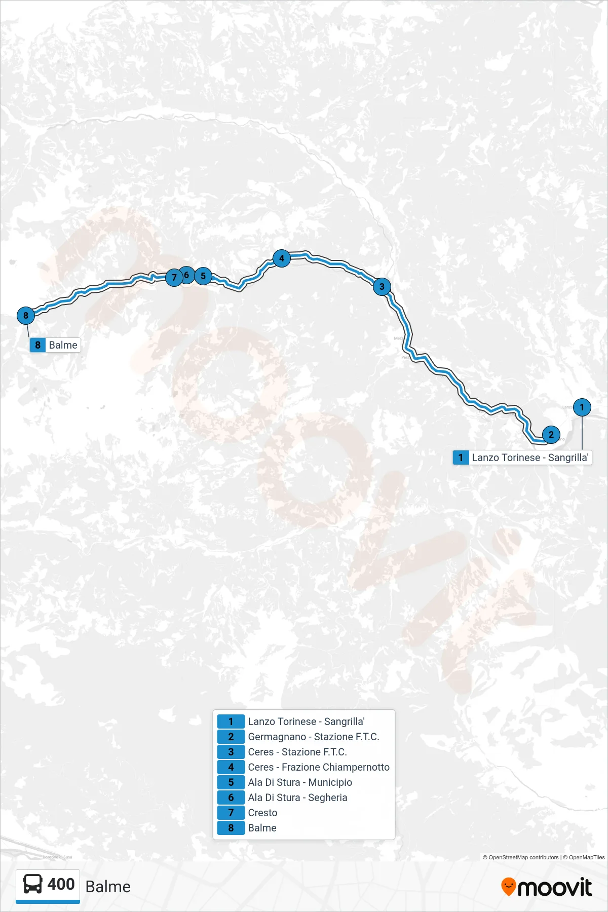 Linea 400 bus (Balme) - Percorsi e fermate sulla mappa