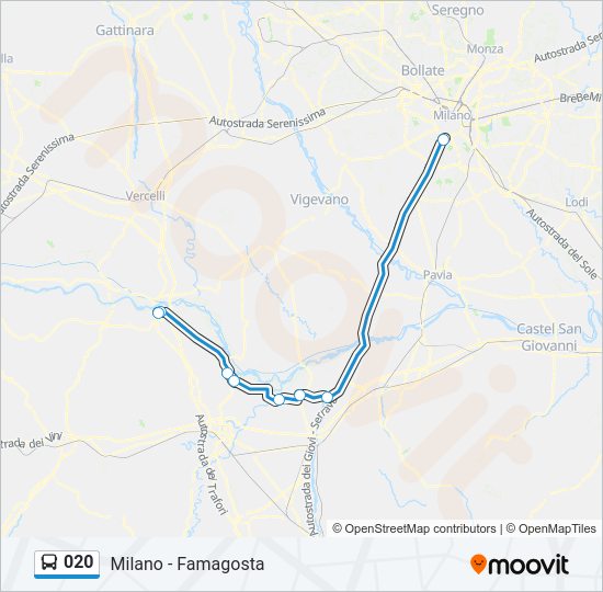 Percorso linea bus 020