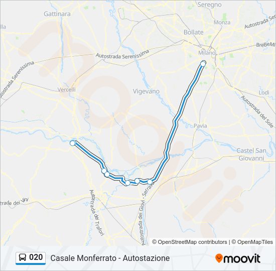 Percorso linea bus 020