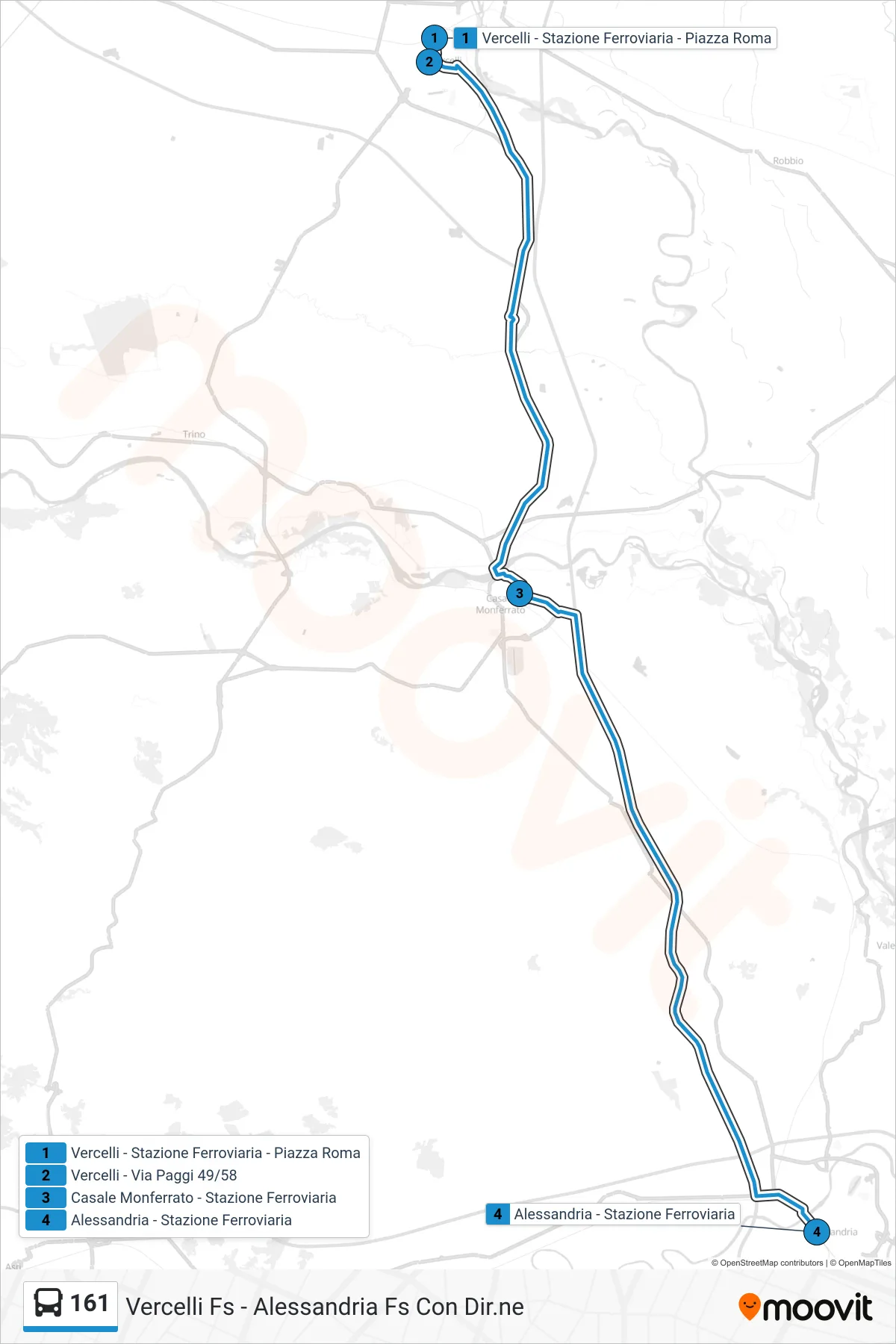 Linea 161  bus (Alessandria - Stazione Ferroviaria) - Percorsi e fermate sulla mappa
