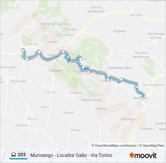 Percorso linea bus 203