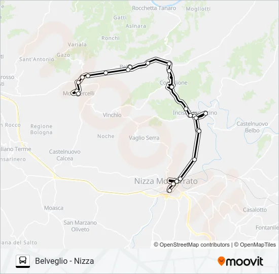 NIZZA - BELVEGLIO - MOMBERCELLI Bus Line Map