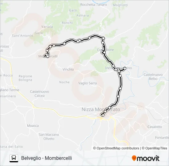 NIZZA - BELVEGLIO - MOMBERCELLI Bus Line Map