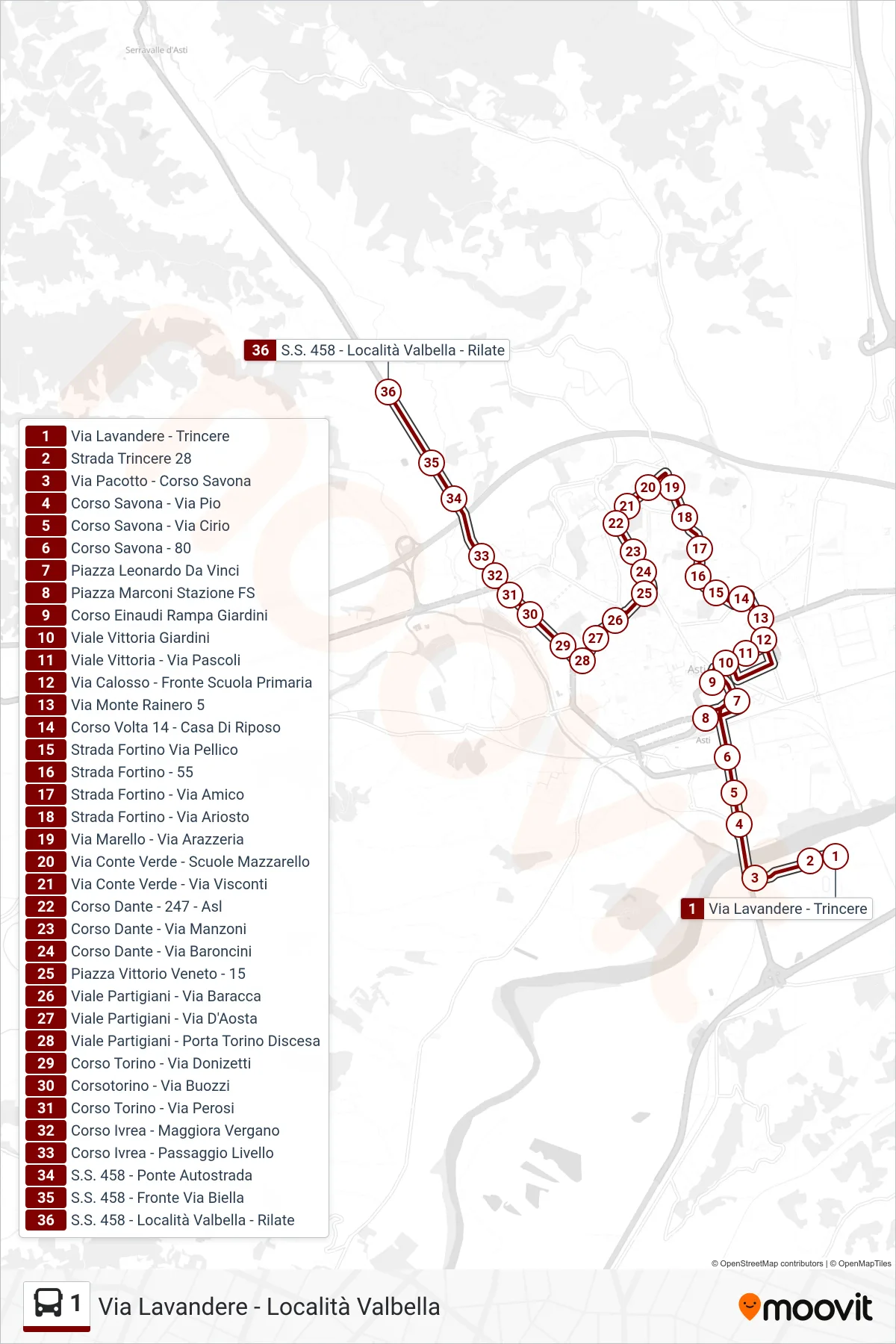 Linea 1  bus (Localita' Valbella) - Percorsi e fermate sulla mappa