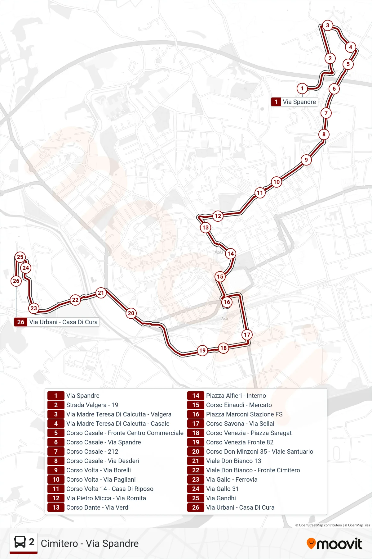 Linea 2 bus (Via Urbani - Zona Cimitero) - Percorsi e fermate sulla mappa