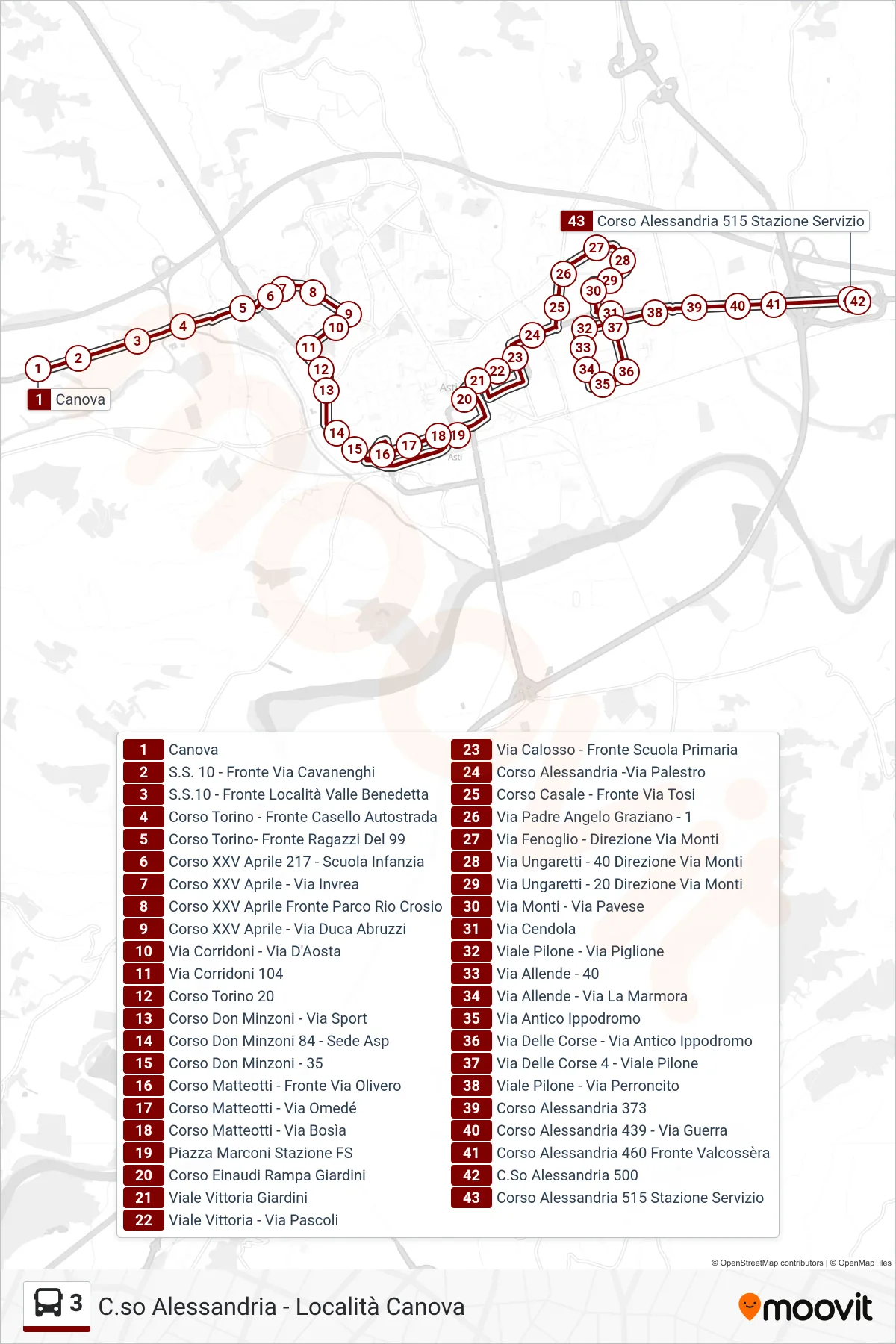 Linea 3 bus (Corso Alessandria) - Percorsi e fermate sulla mappa